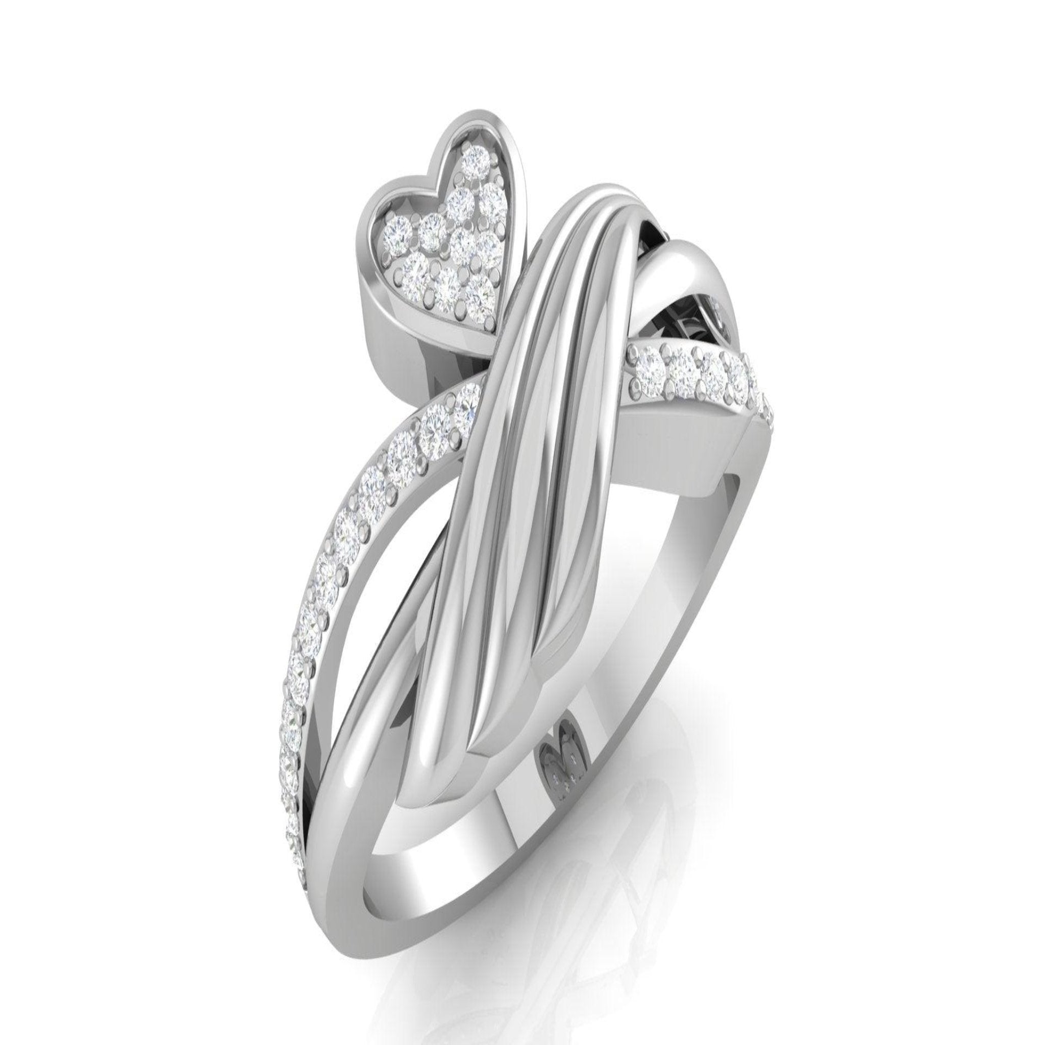 Eternity Heart White Gold Silver Adjustable Elegant Ring For Women