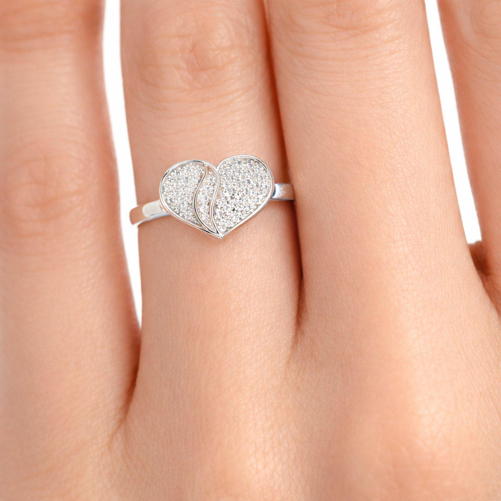 Sterling Silver Heart Diamond Ring