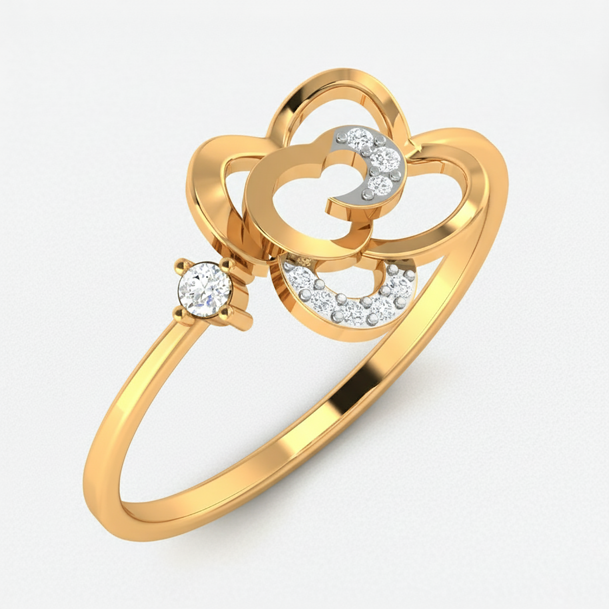 Open Floral Clover Diamond Ring