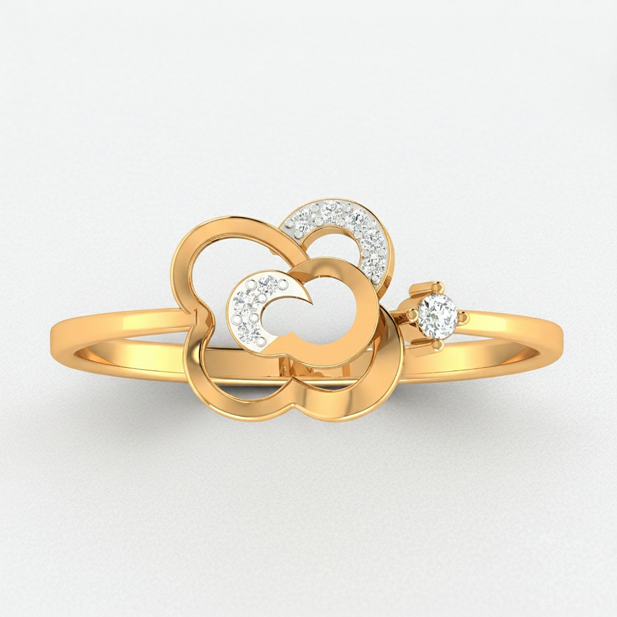 Open Floral Clover Diamond Ring