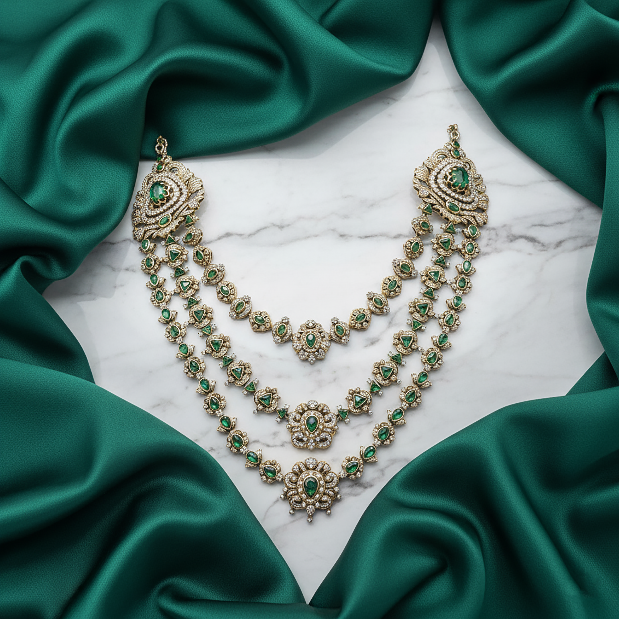 Royal Emerald Triple Layer Necklace