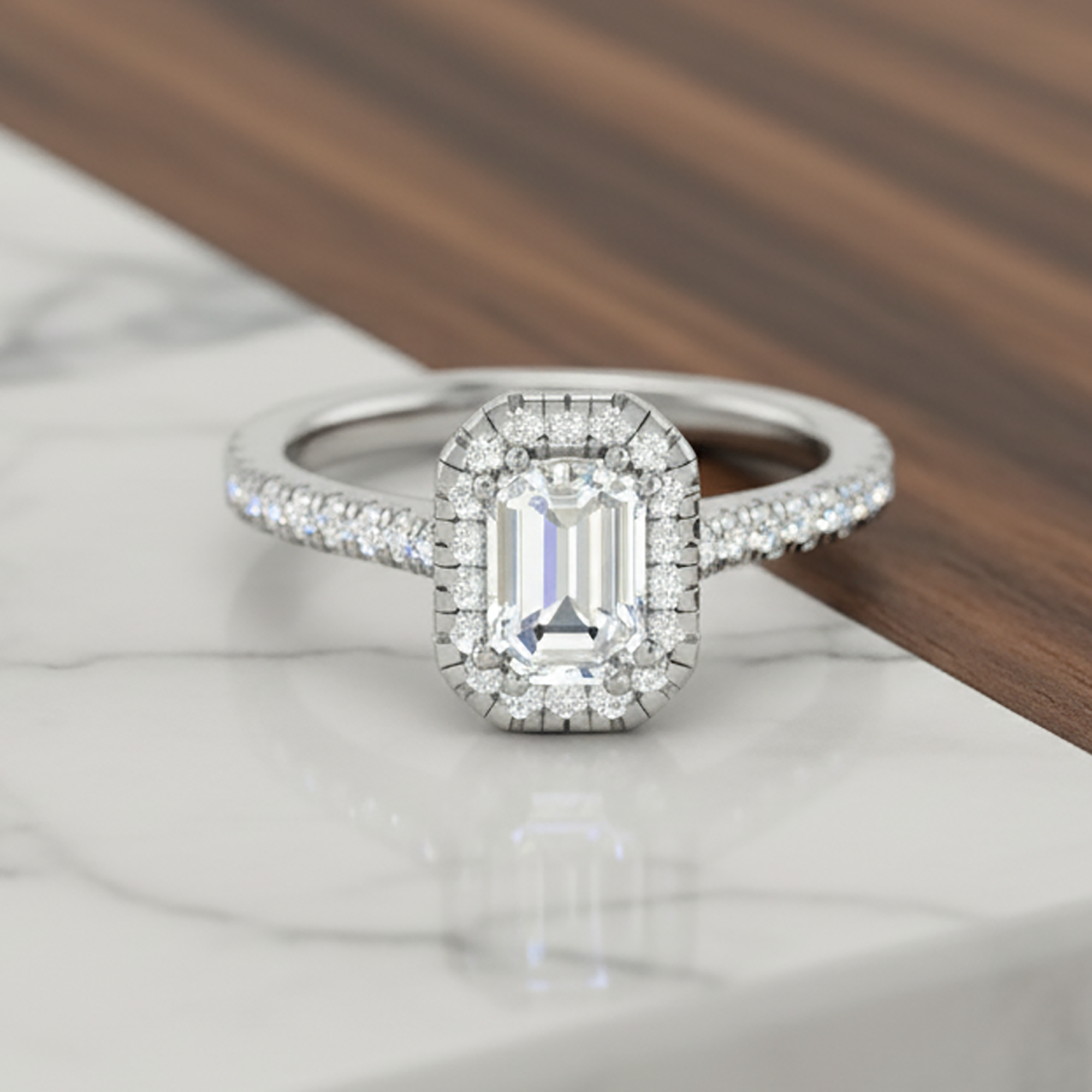 Emerald Cut Halo Solitaire Ring