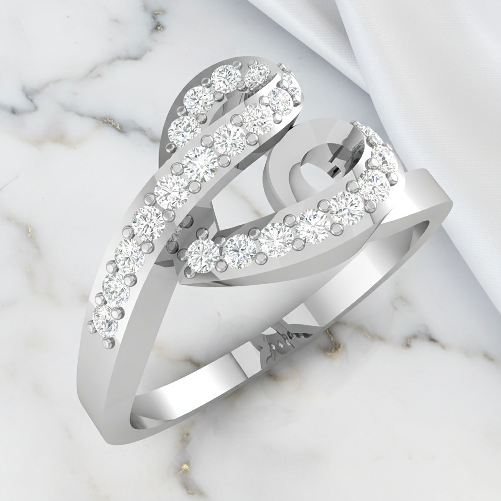 Elegant Heart Diamond Adjustable Ring