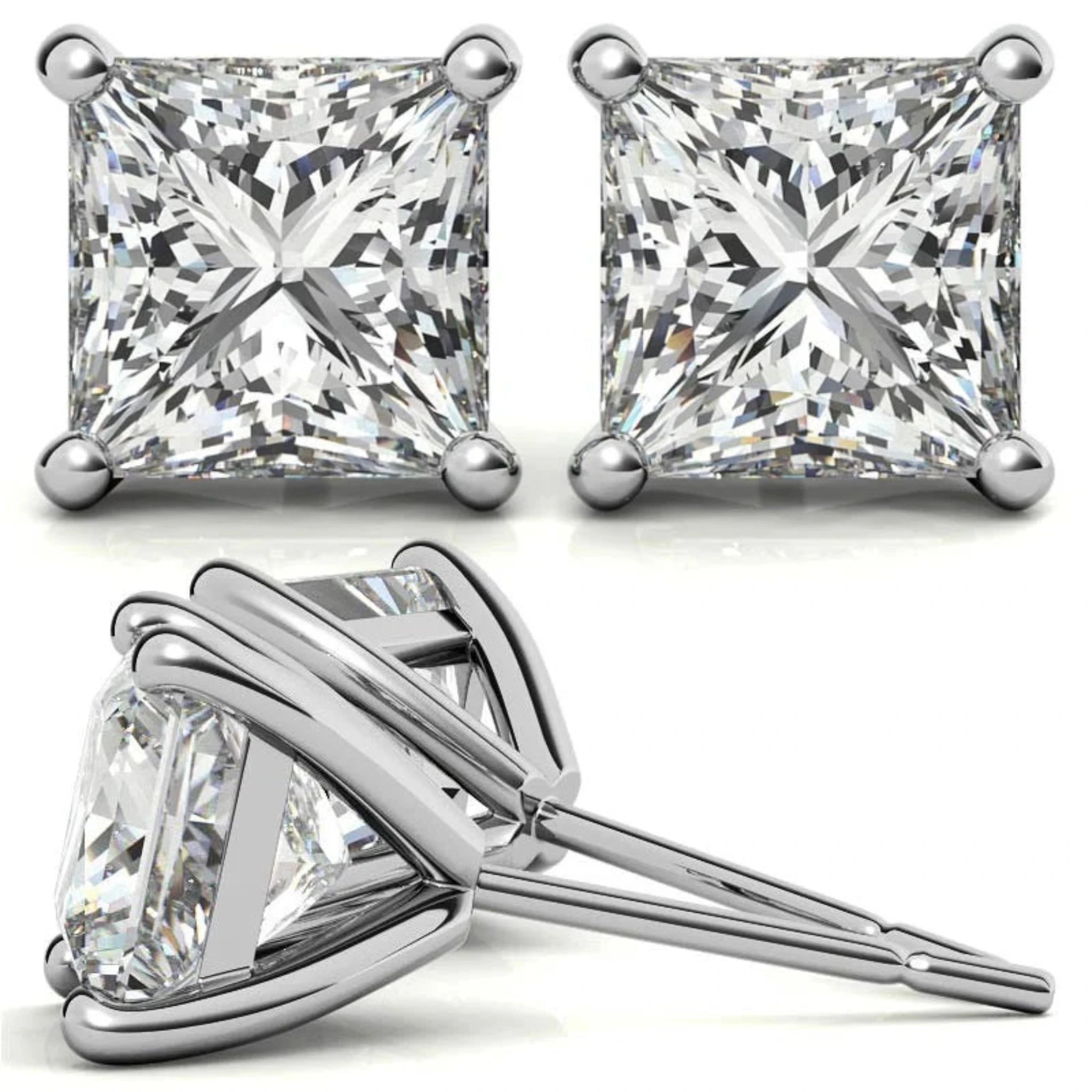 Refined Square Solitaire White Gold Silver Sparkle Earring For Woman