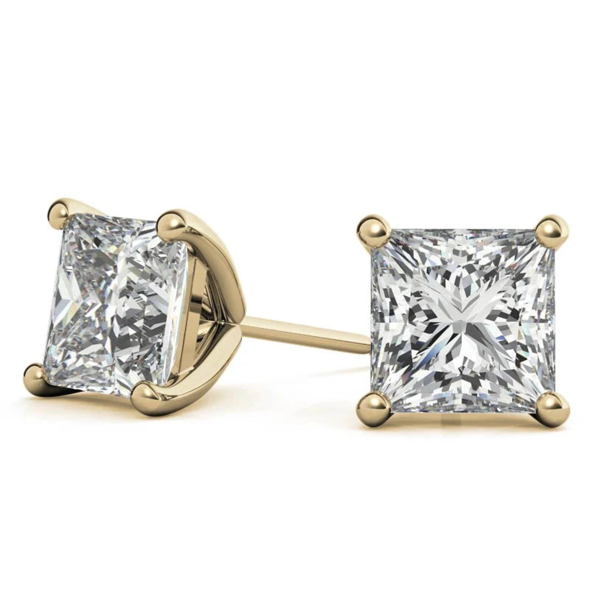 Sophisticated Square Solitaire Yellow Gold Silver Sparkle Earring For Woman