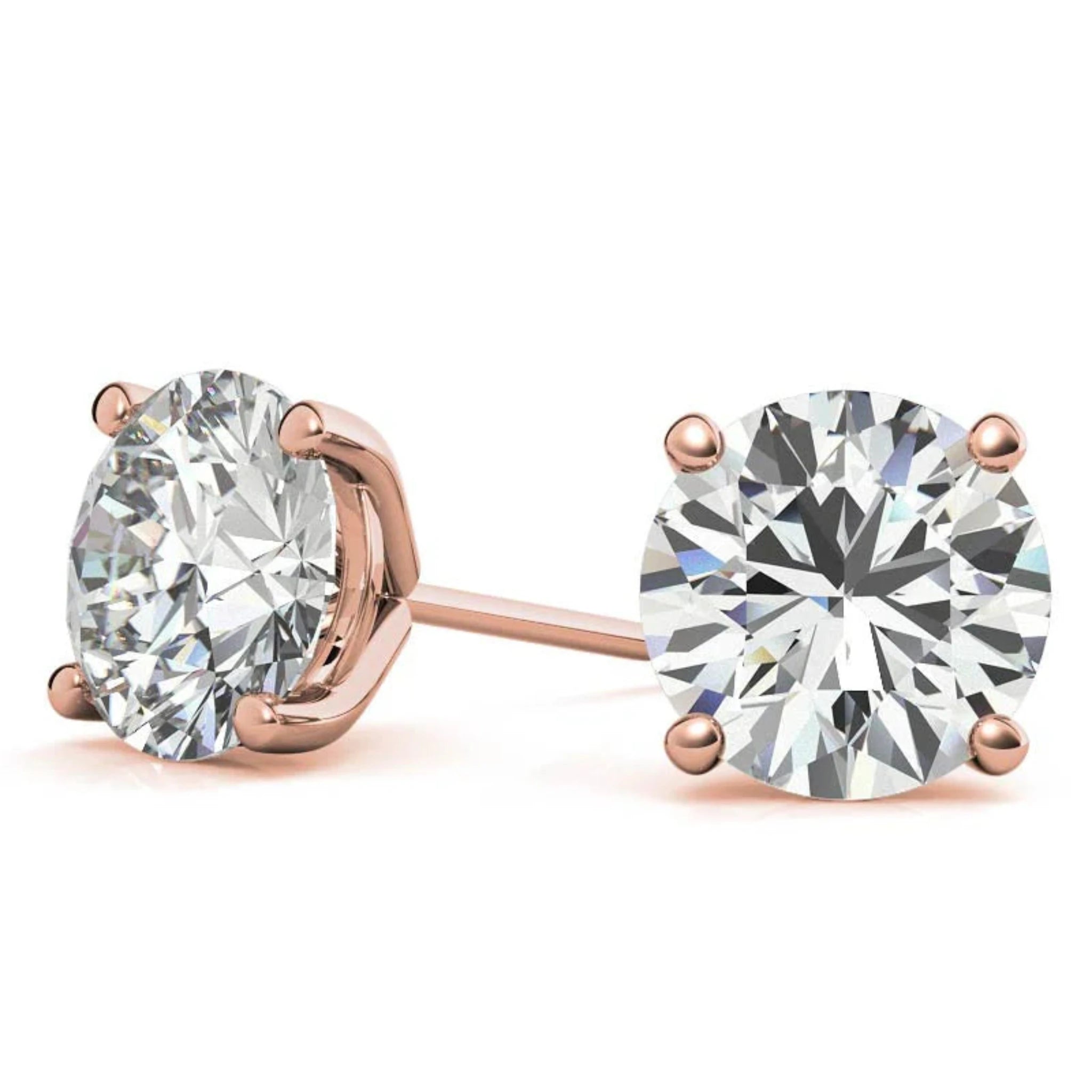 Four-Prong Round Solitaire Rose Gold Silver Brilliant Earrings for Women