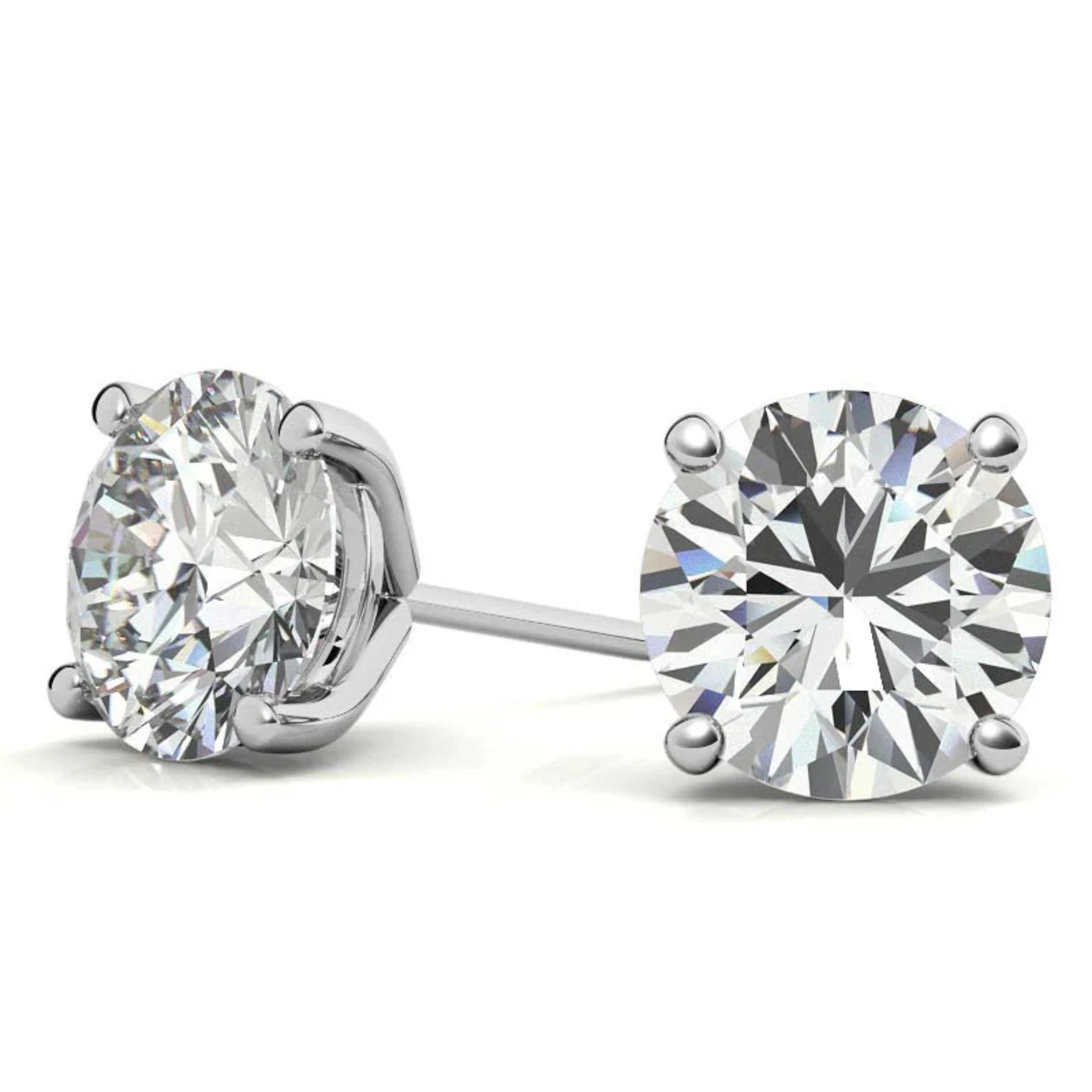 Four-Prong Round Solitaire White Gold Silver Brilliant Earrings for Women