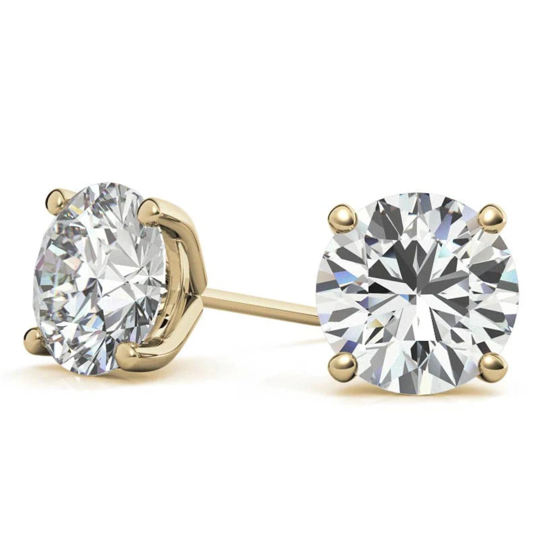 Four-Prong Round Solitaire Yellow Gold Silver Brilliant Earrings for Women