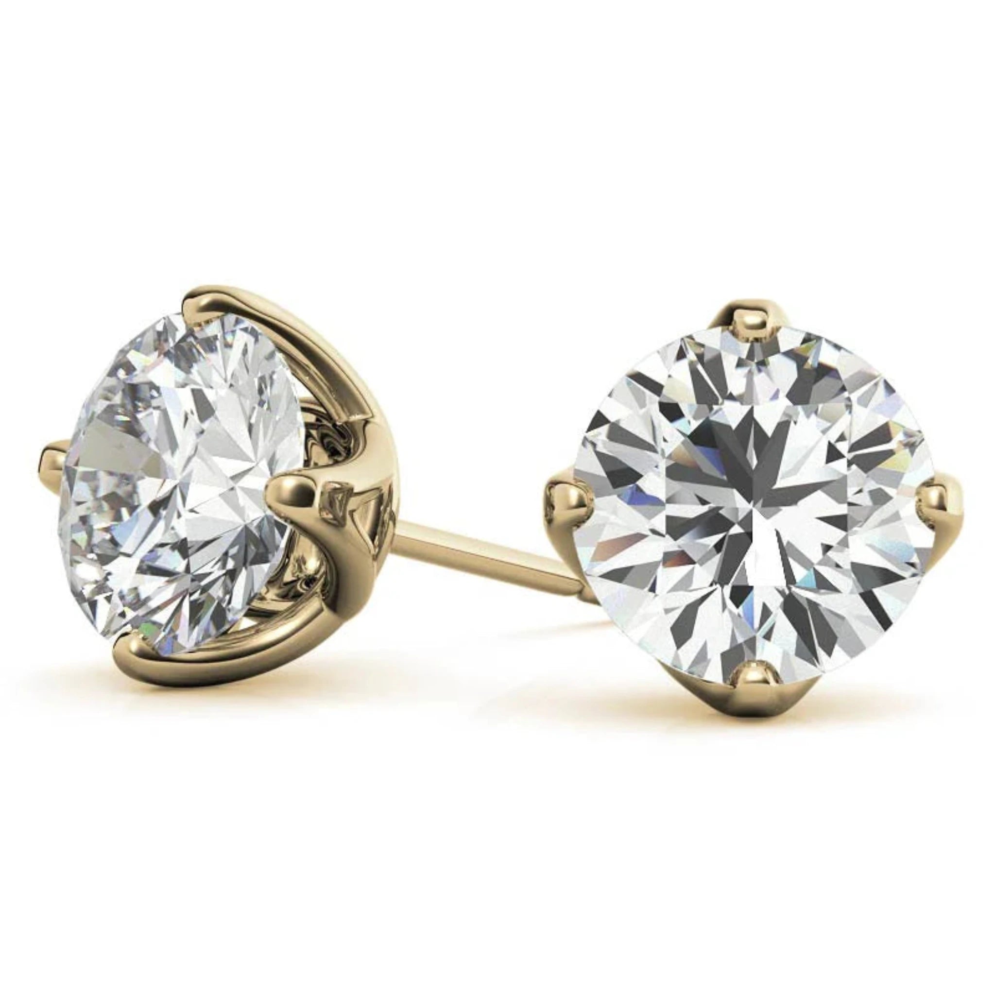 Round Solitaire Yellow Gold Silver Brilliant Diamond Earring For Woman