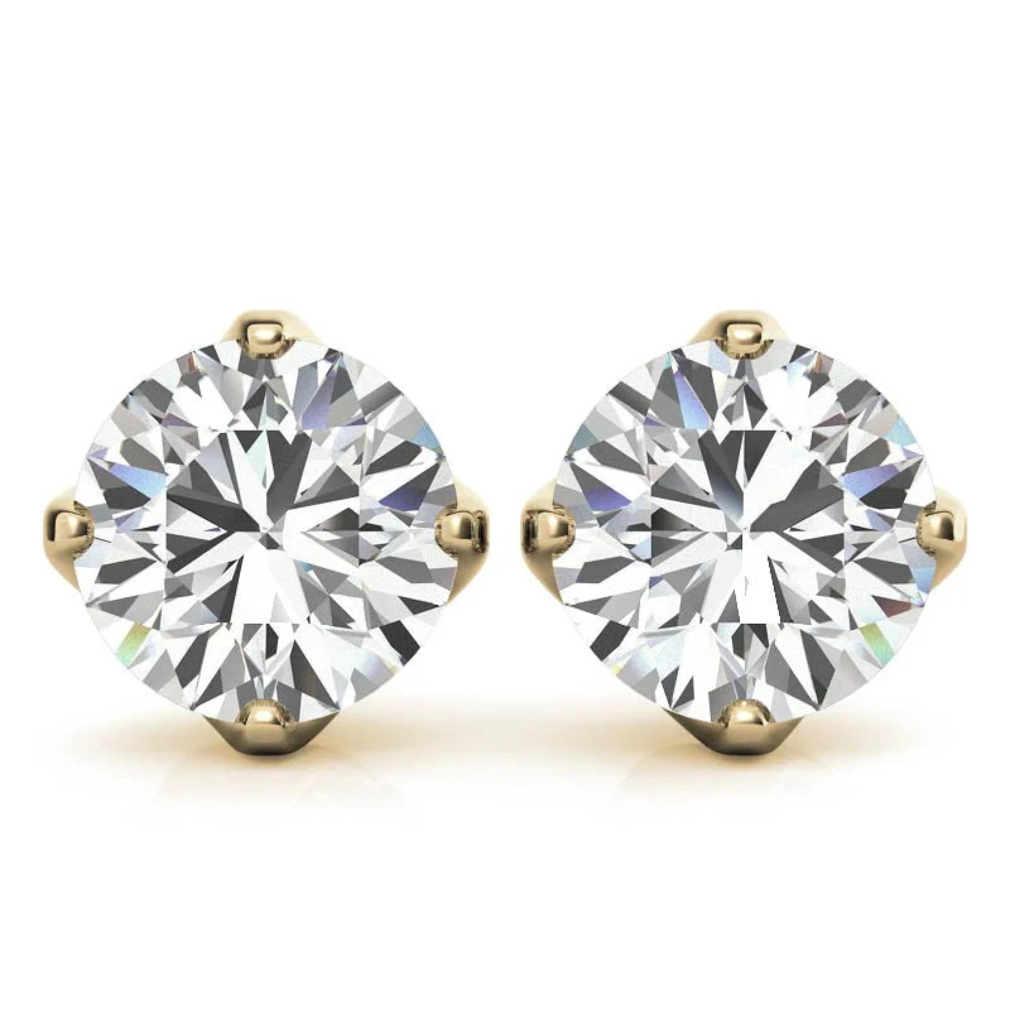 Round Solitaire Yellow Gold Silver Brilliant Diamond Earring For Woman