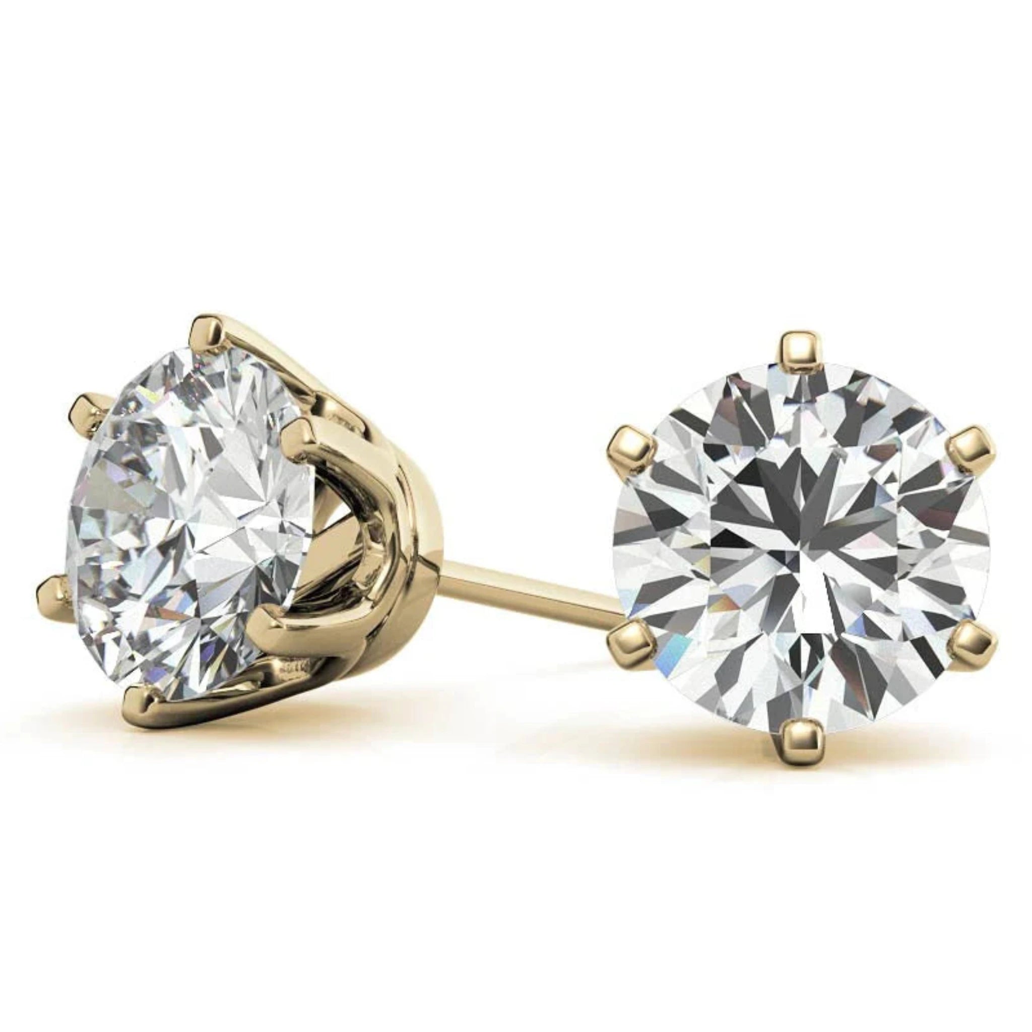 Round Clear Solitaire Yellow Gold Silver Classic Earring For Woman