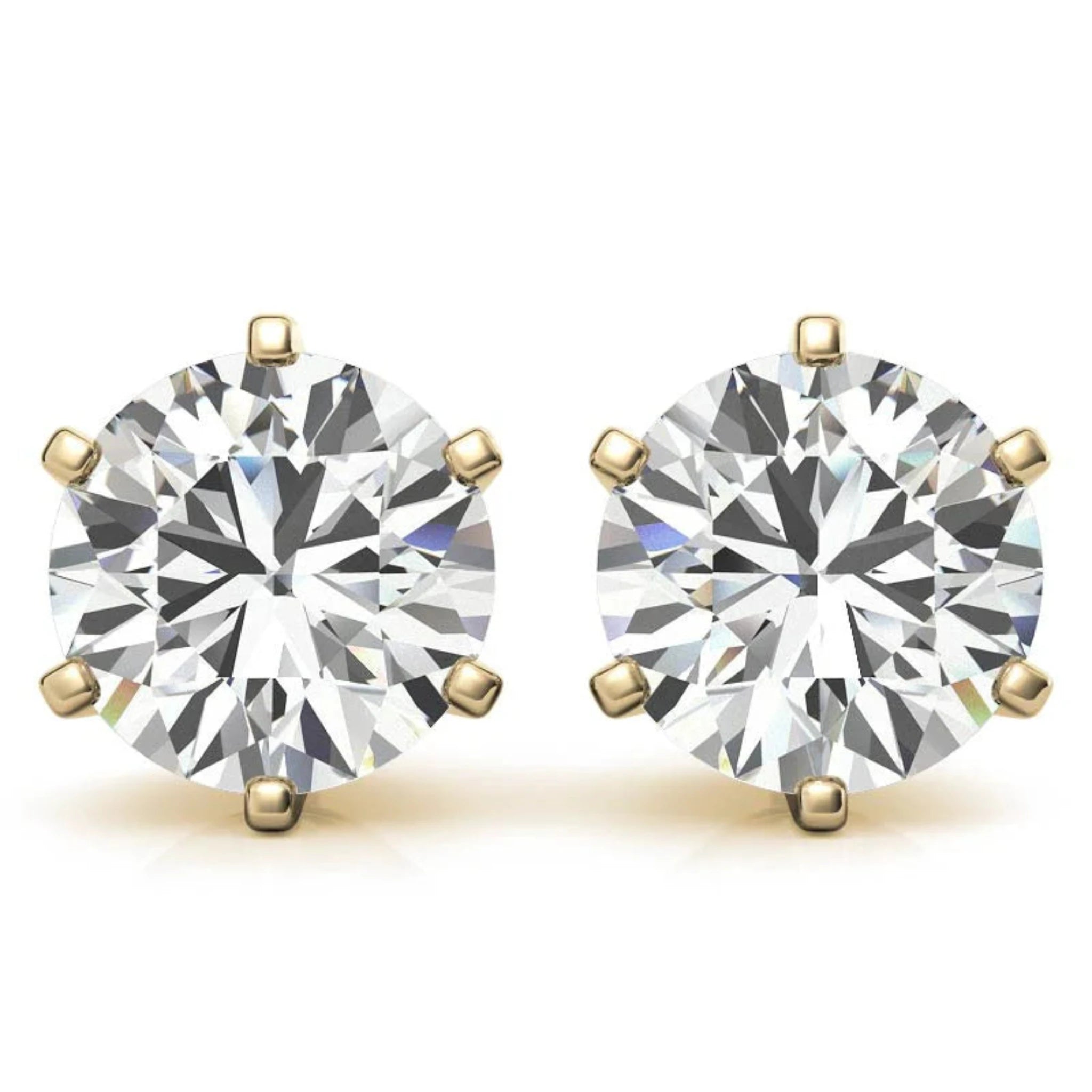 Round Clear Solitaire Yellow Gold Silver Classic Earring For Woman