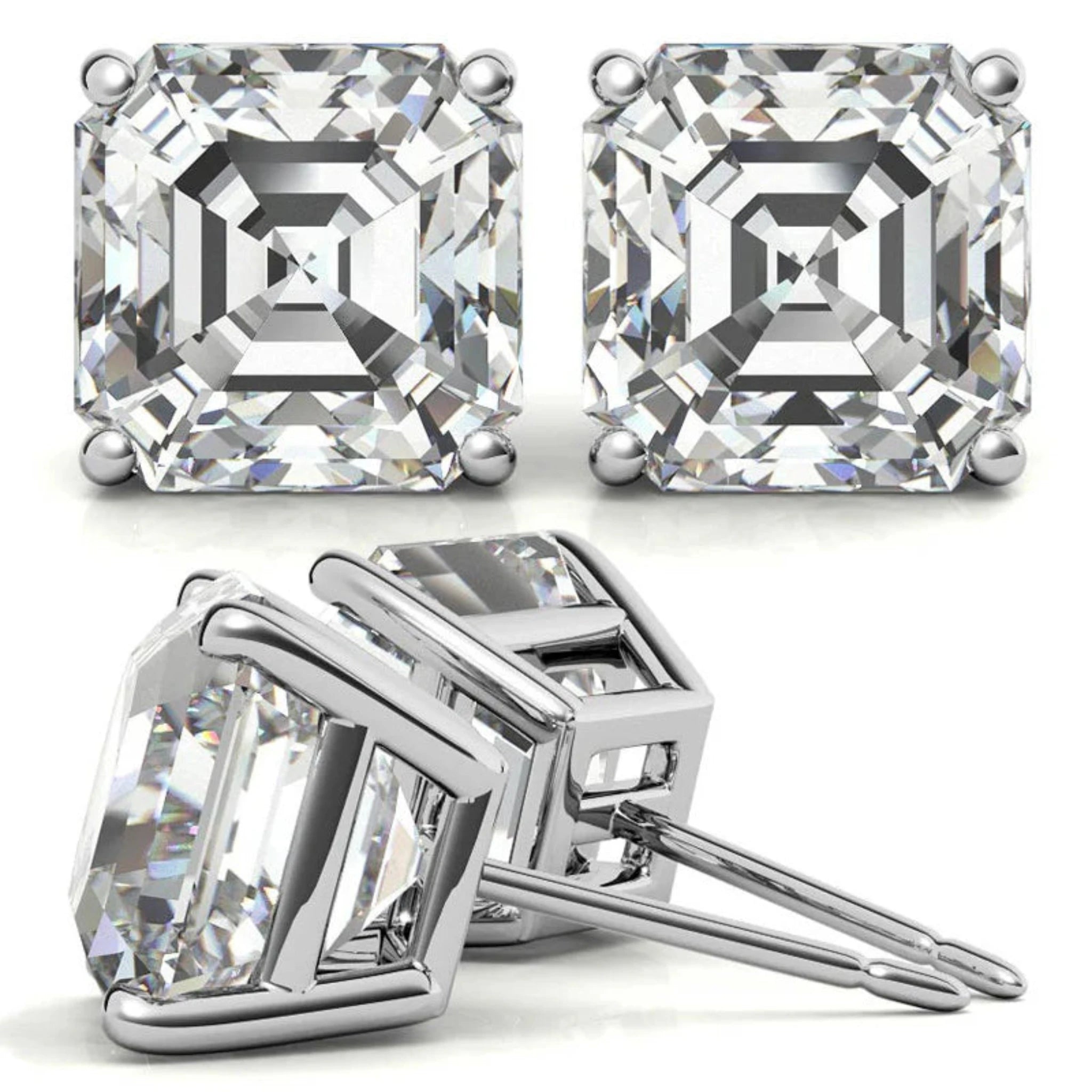 Asscher-Cut White Gold Silver Radiant Earring For Woman