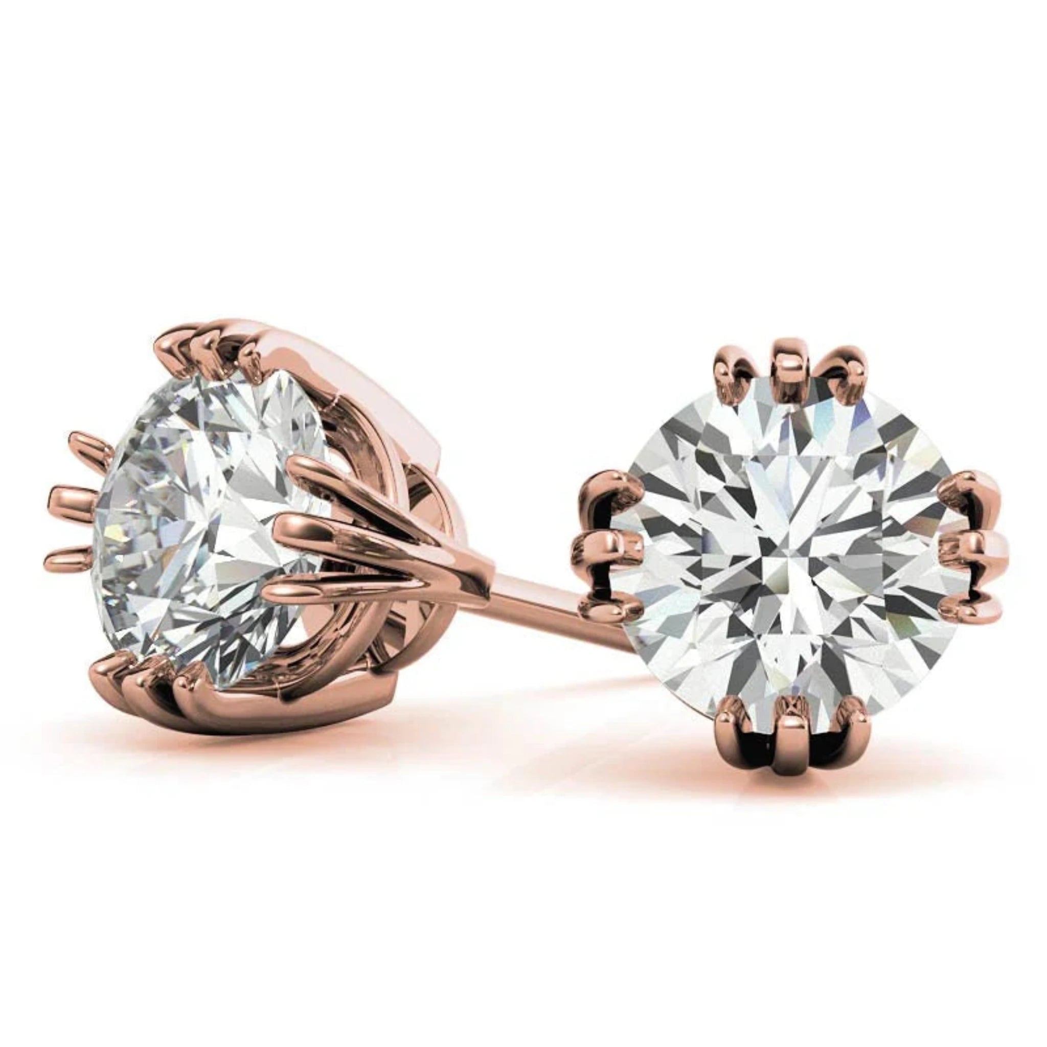 Lustrous Round Solitaire Rose Gold Silver Triple 4-Prong-Set Stud Earrings for Women