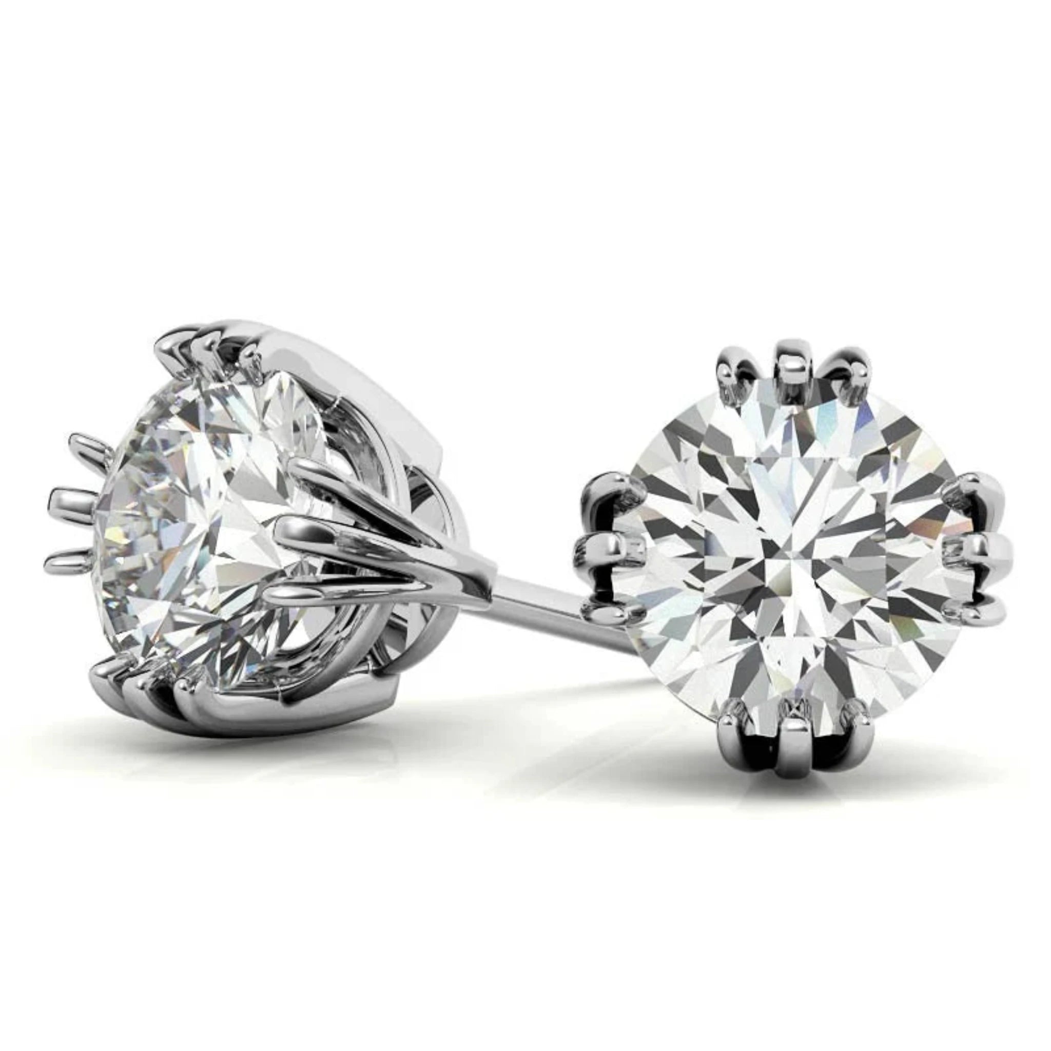 Lustrous Round Solitaire White Gold Silver Triple 4-Prong-Set Stud Earrings for Women