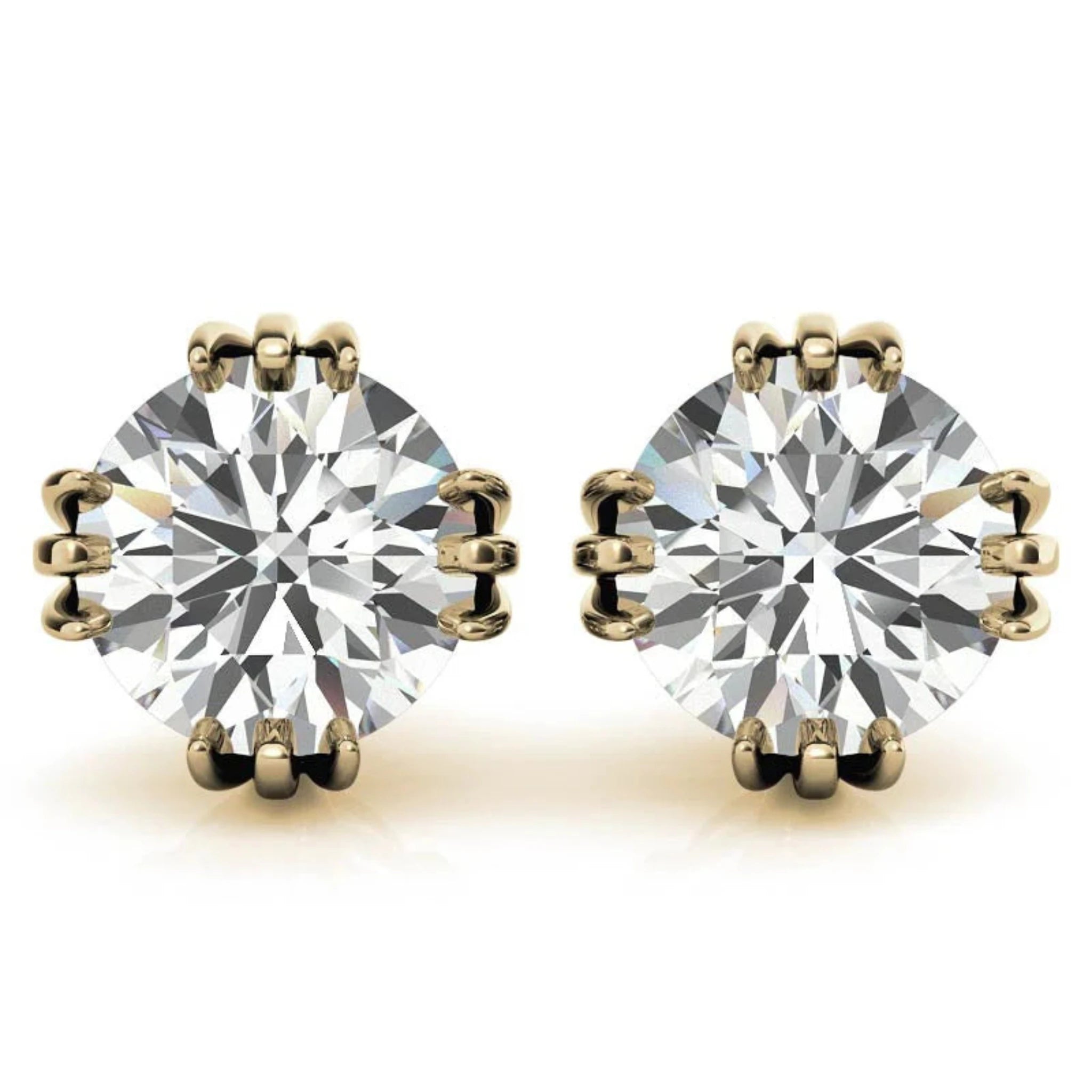 Lustrous Round Solitaire Yellow Gold Silver Triple 4-Prong-Set Stud Earrings for Women