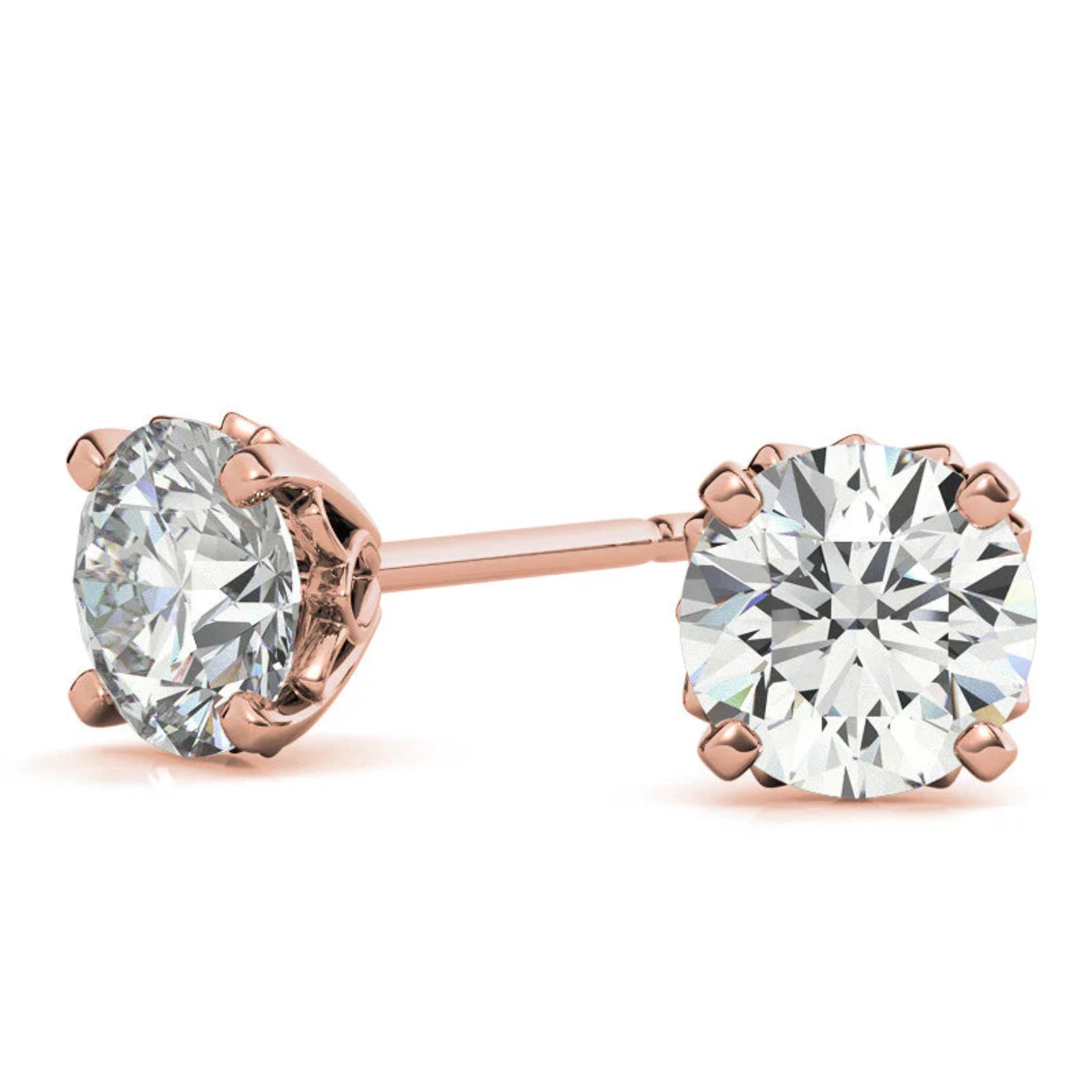 Round Solitaire Floral Lattice Rose Gold Silver Intricate Setting Stud Earring For Woman