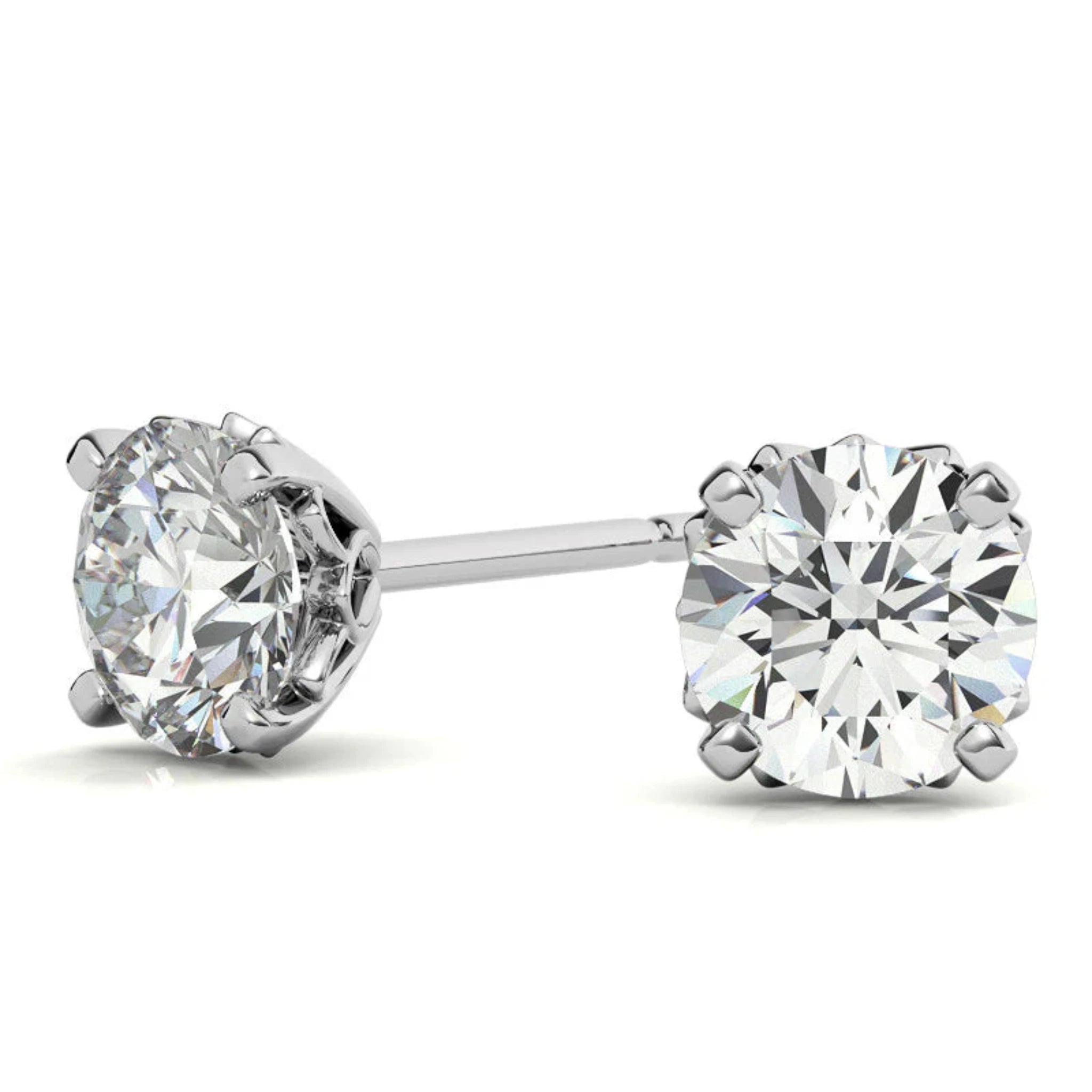 Round Solitaire Floral Lattice White Gold Silver Intricate Setting Stud Earring For Woman