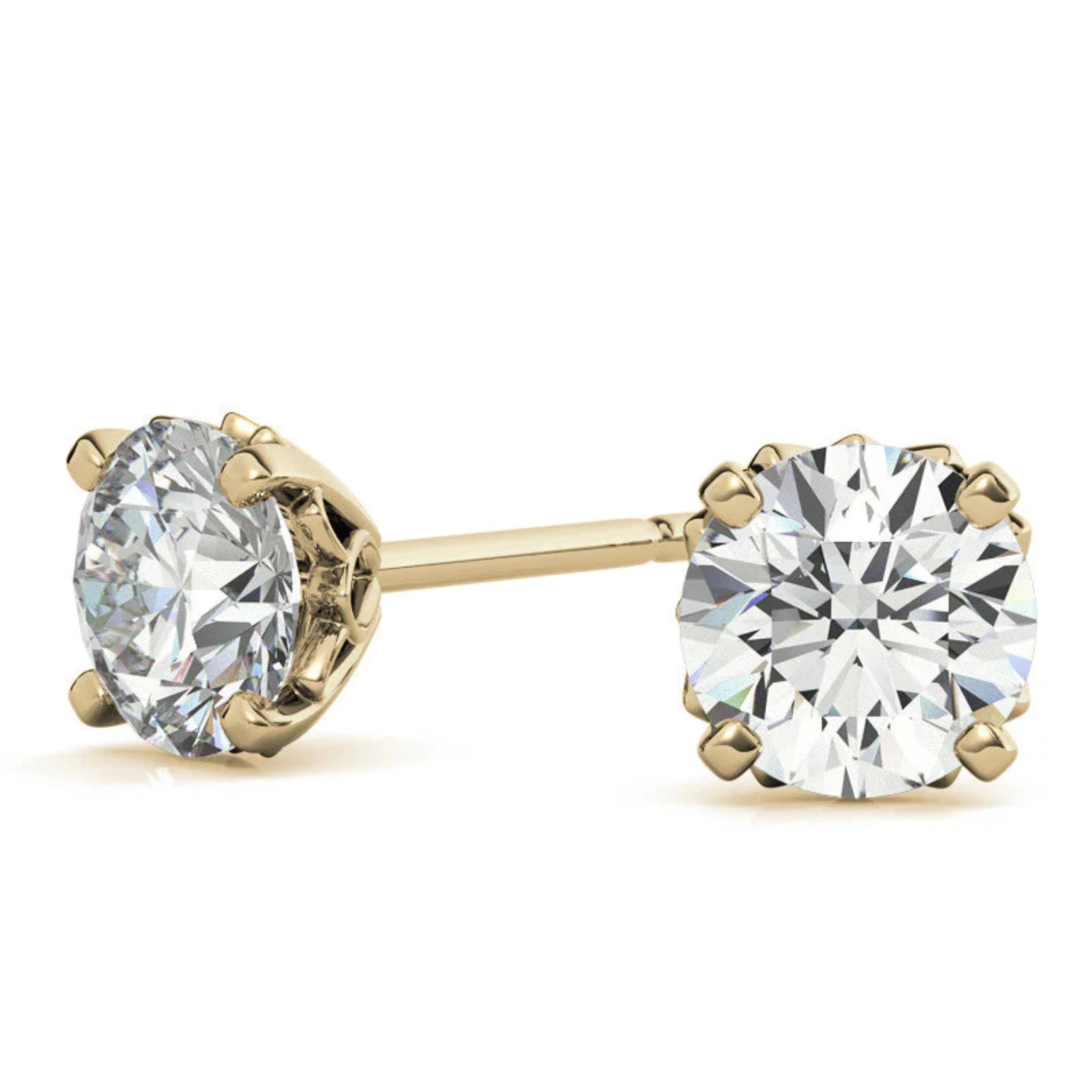 Round Solitaire Floral Lattice Yellow Gold Silver Intricate Setting Stud Earring For Woman