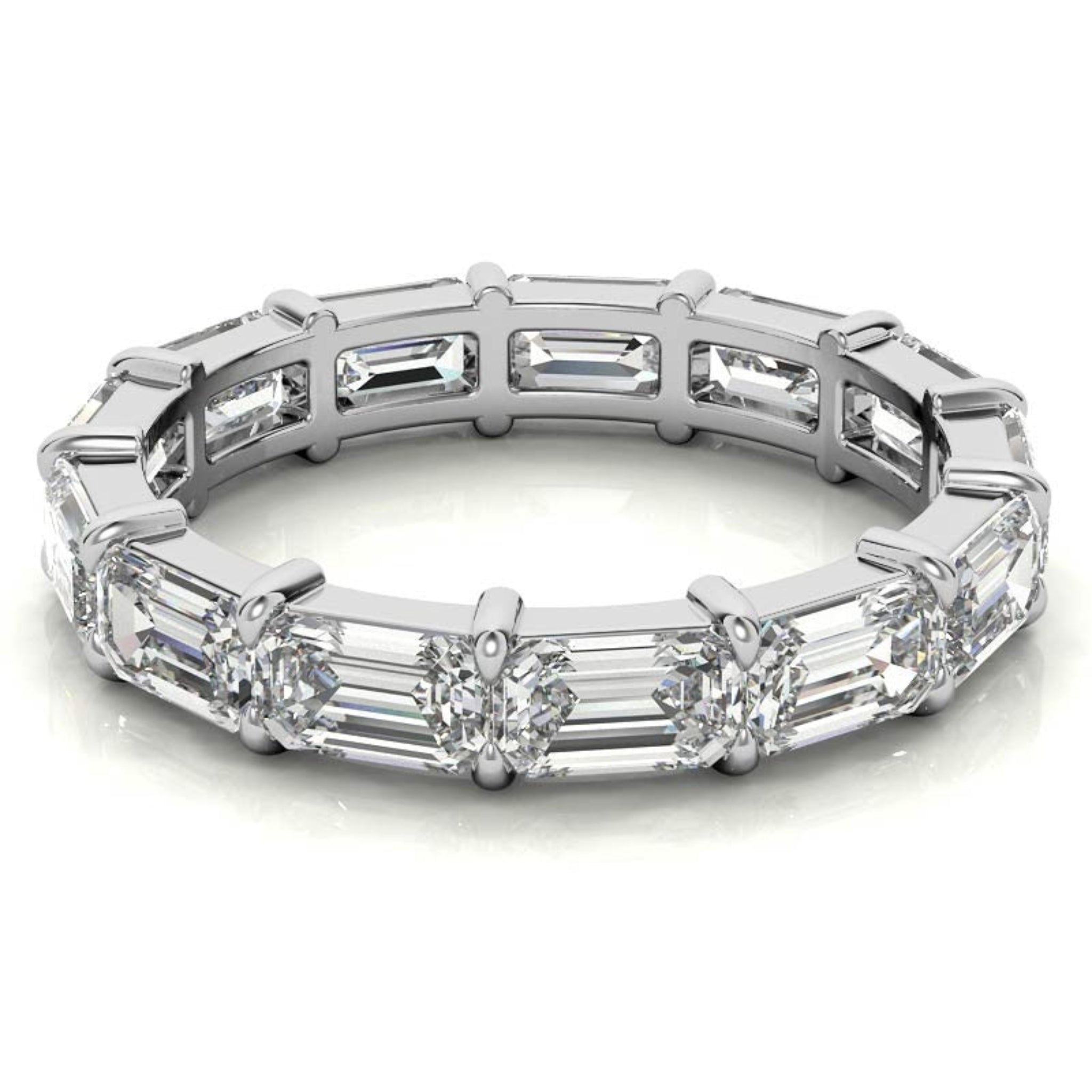 Sterling Silver Graceful Radiant Emerald-Cut Diamond White Gold Eternity Band For Women