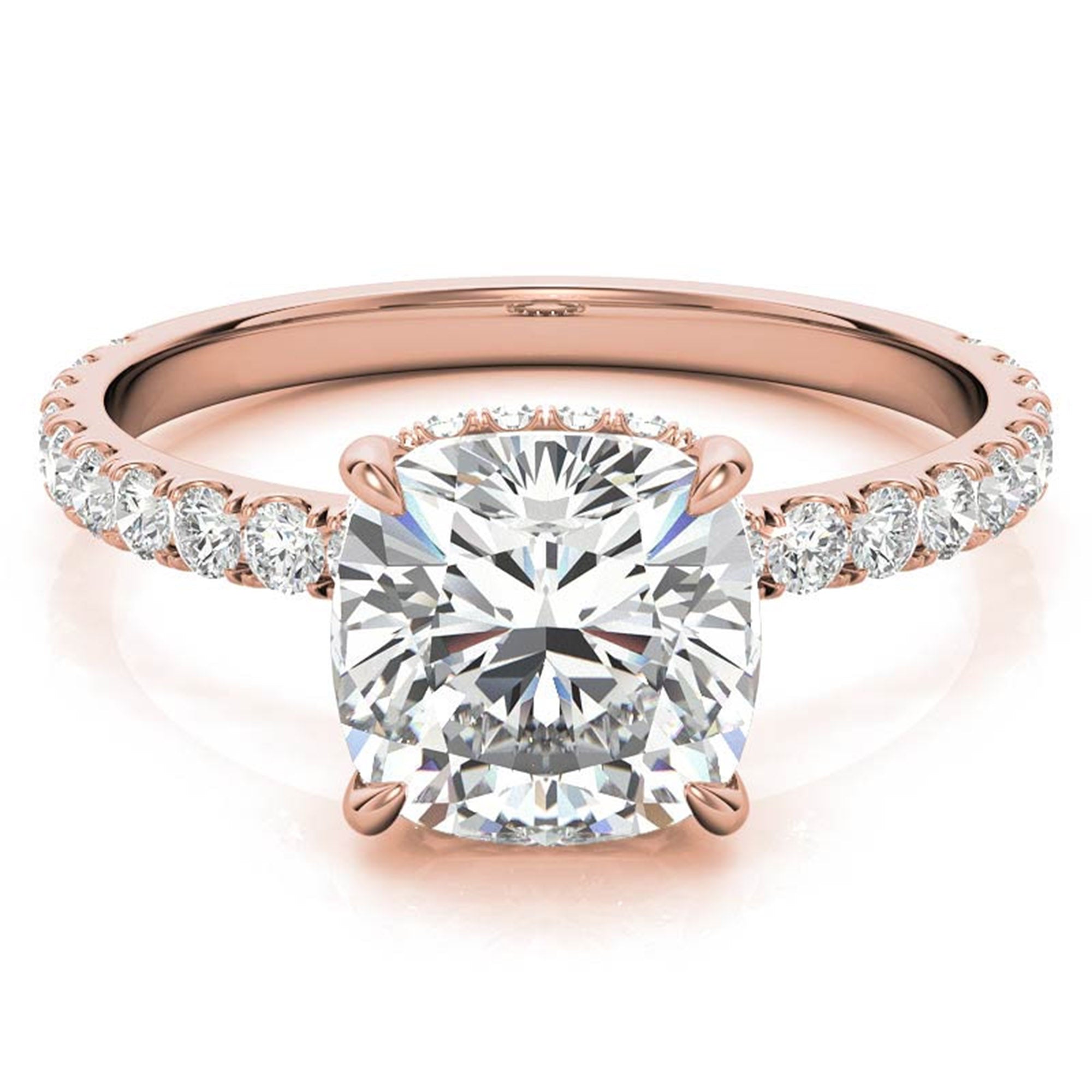 Adjustable Sterling Silver Stunning Rose Gold Cushion Diamond Ring with Side Stones For Women