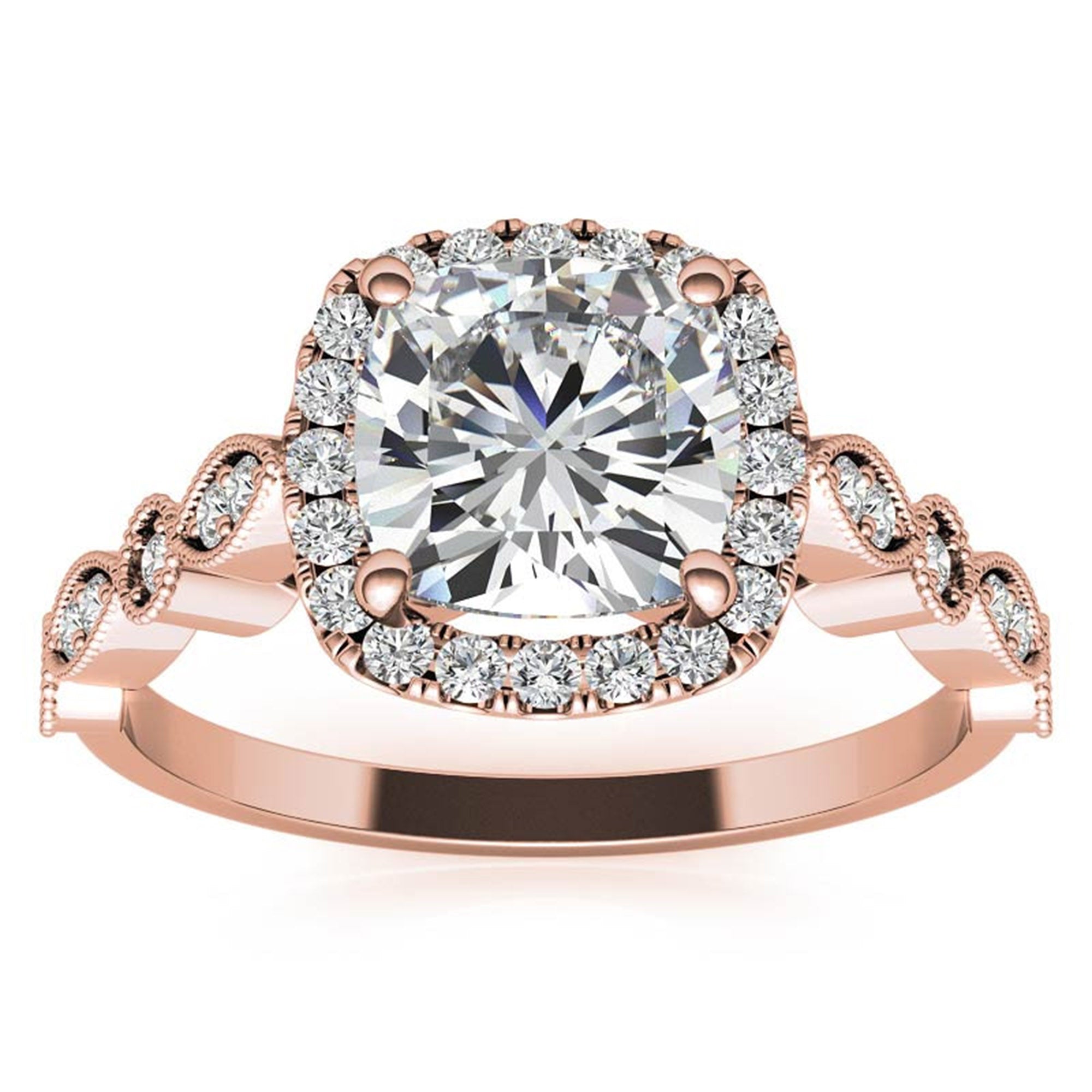 Adjustable Sterling Silver Lustrous Rose Gold Cushion-Cut vintage-inspired Halo Ring For Women