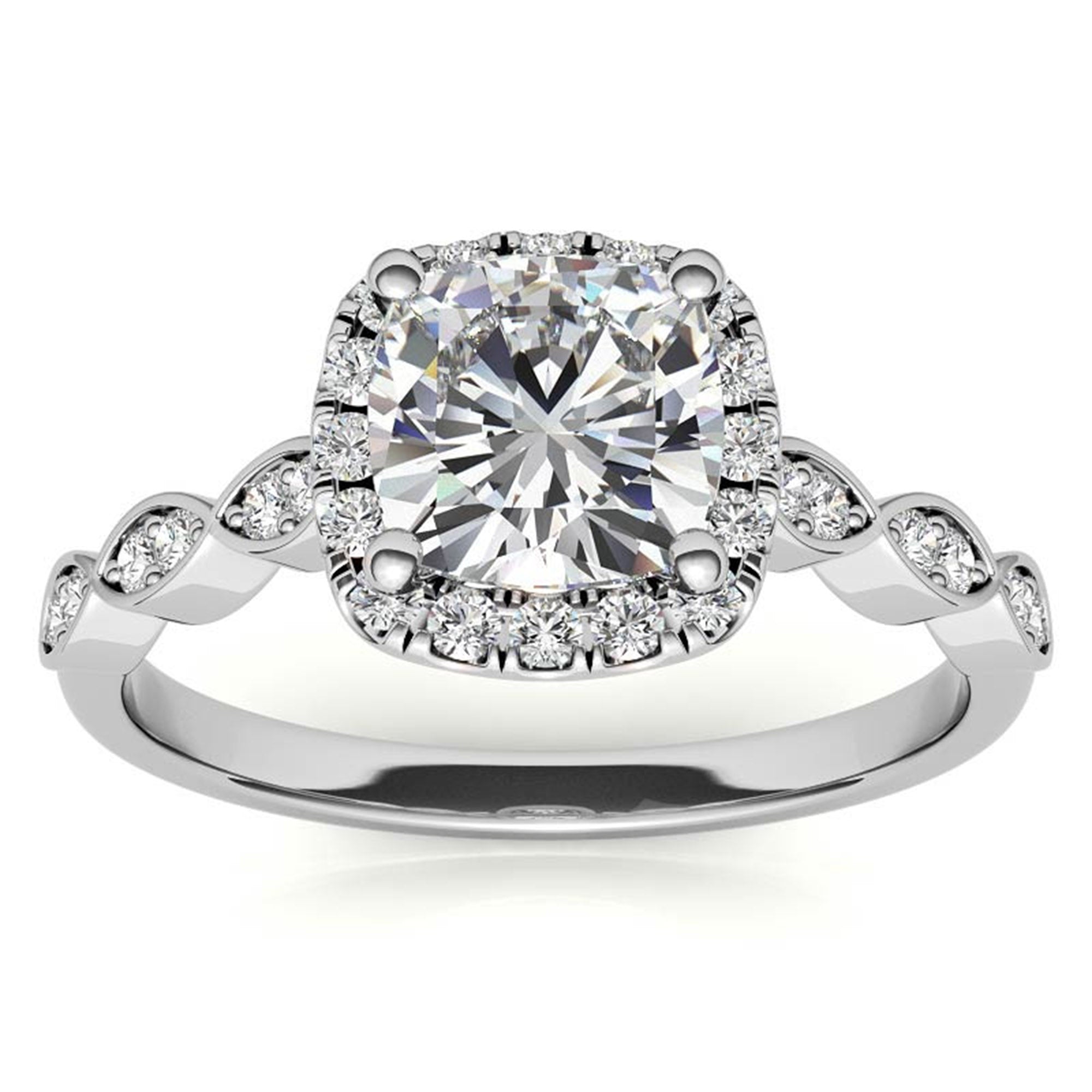 Adjustable Sterling Silver Chic White Gold Cushion Cut Diamond Halo Engagement Ring For Women