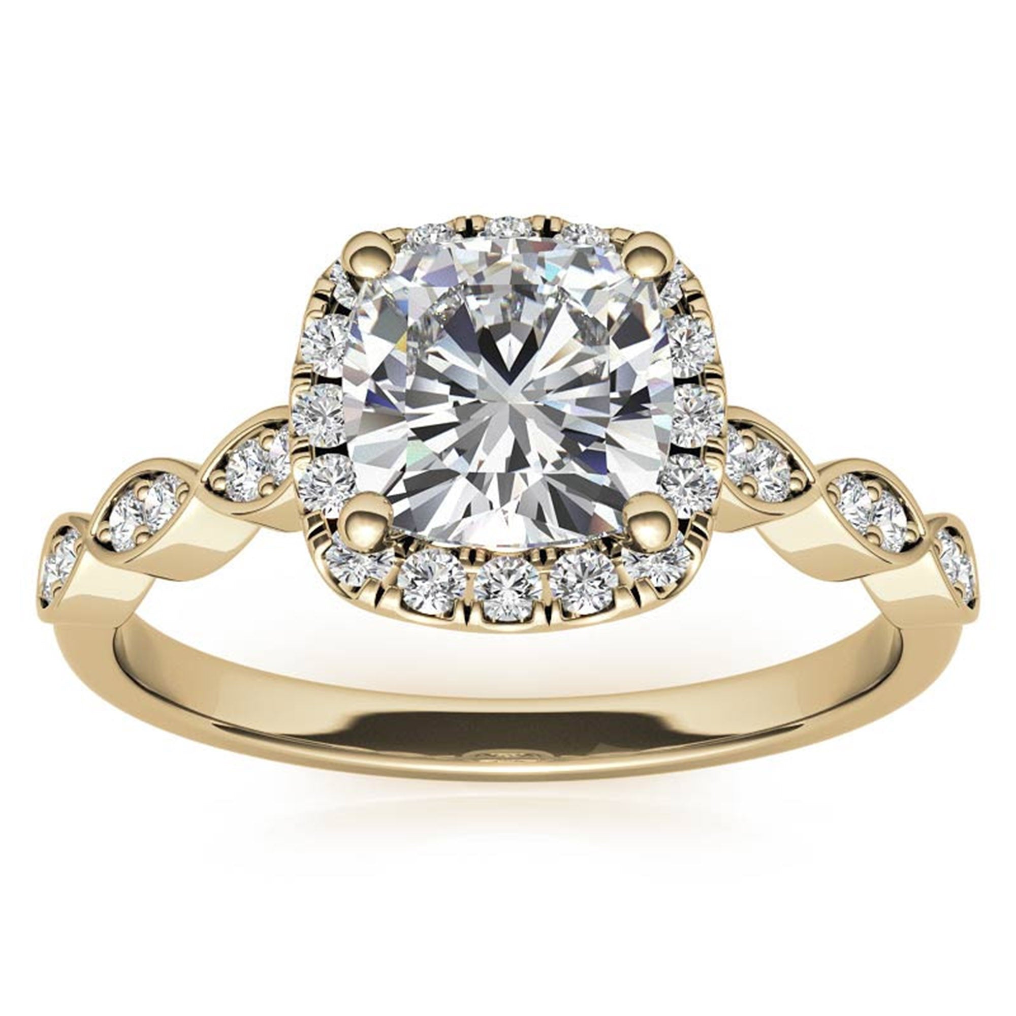 Adjustable Sterling Silver Chic Yellow Gold Cushion Cut Diamond Halo Engagement Ring For Women