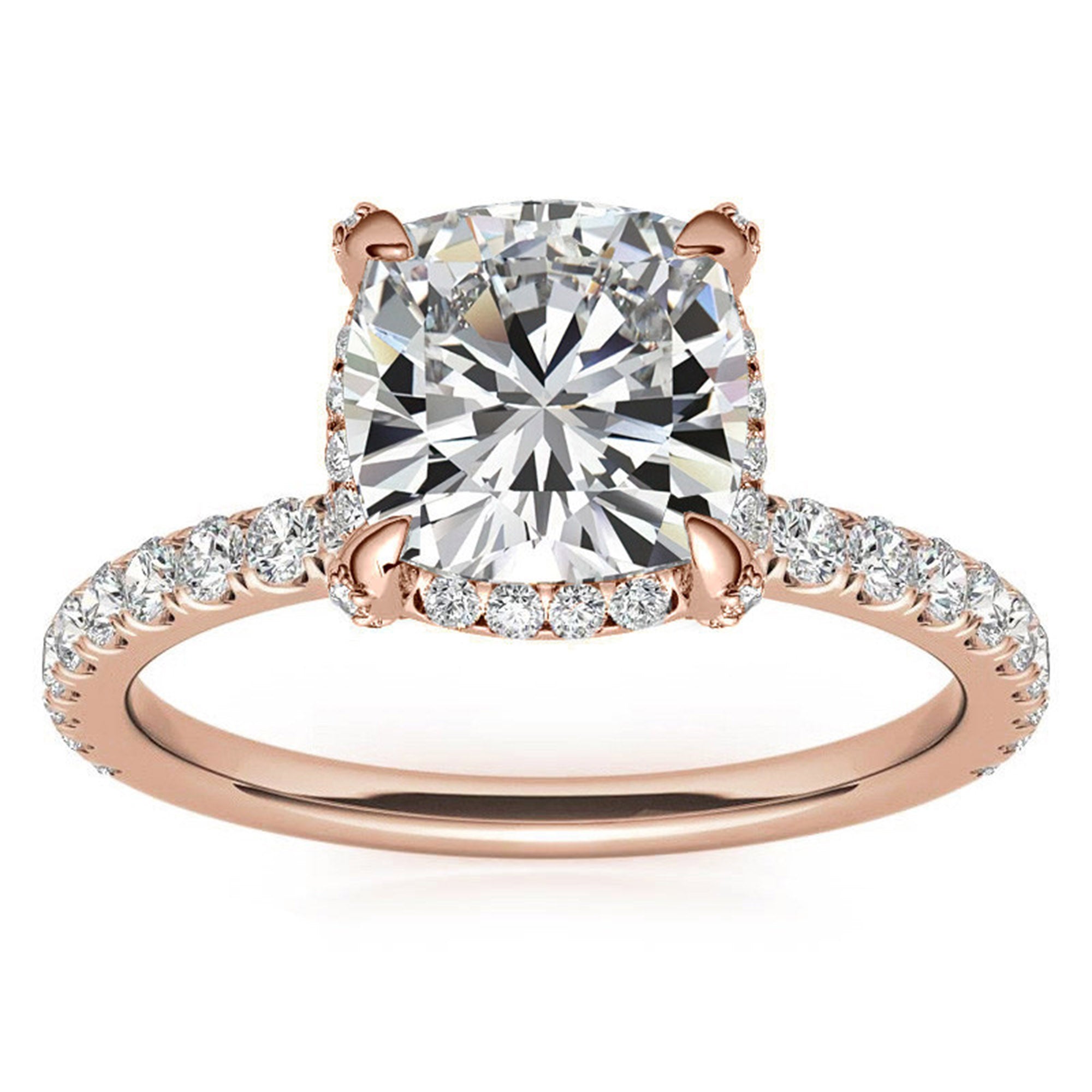 Cushion-Cut Solitaire Rose Gold Adjustable Sterling Silver Classic Halo Ring For Women