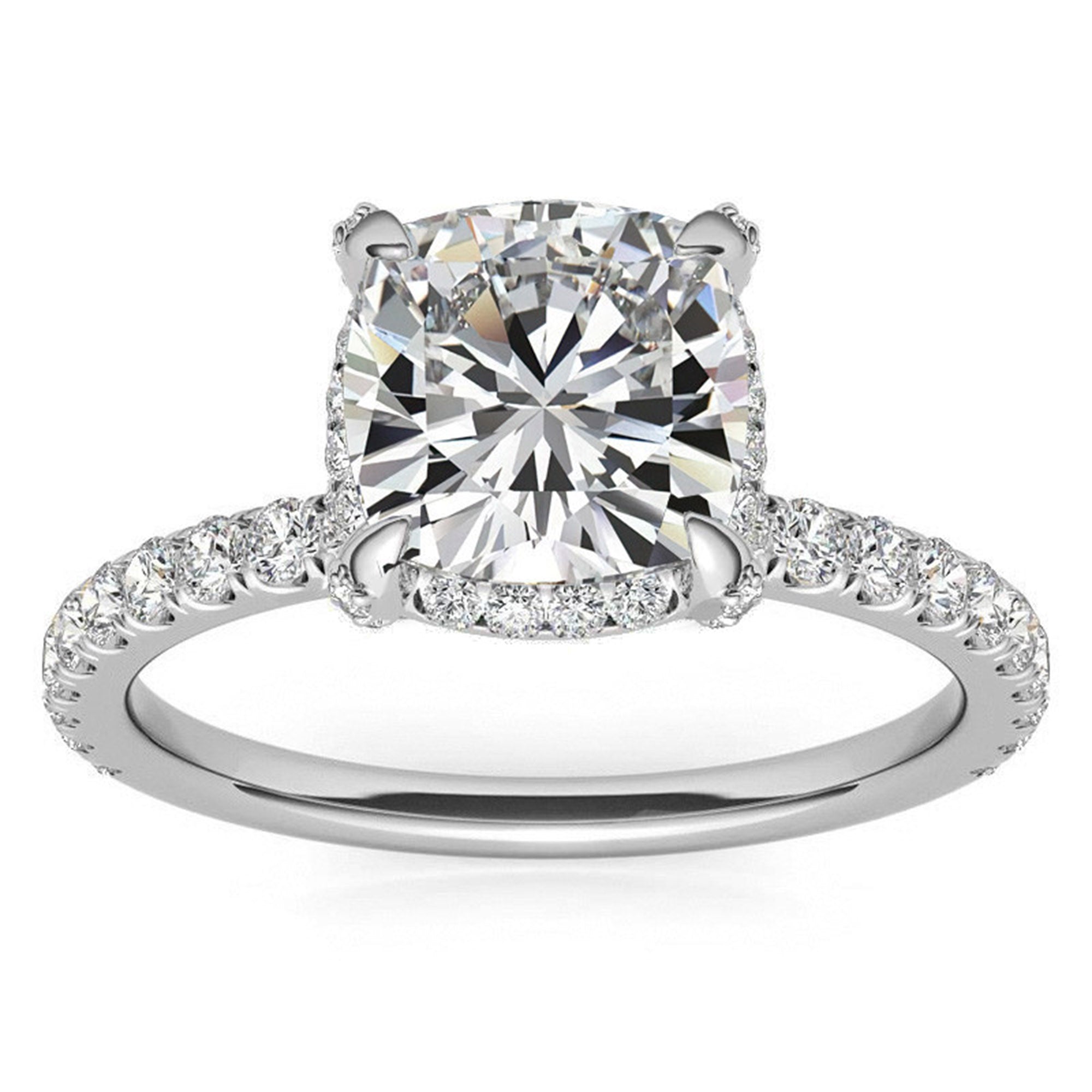 Cushion-Cut Solitaire White Gold Adjustable Sterling Silver Classic Halo Ring For Women