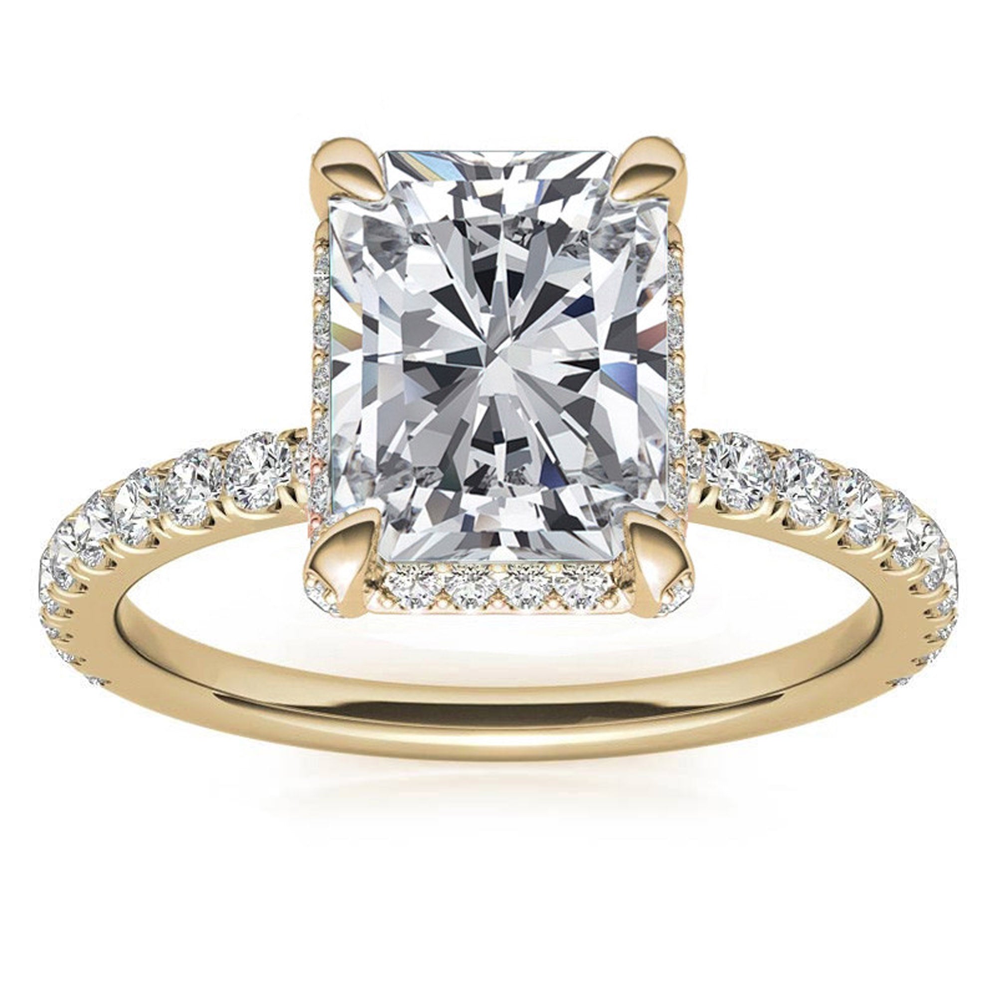 Adjustable Sterling Silver Classic Yellow Gold Radiant-Cut Pave Engagement Ring – Perfect for Weddings