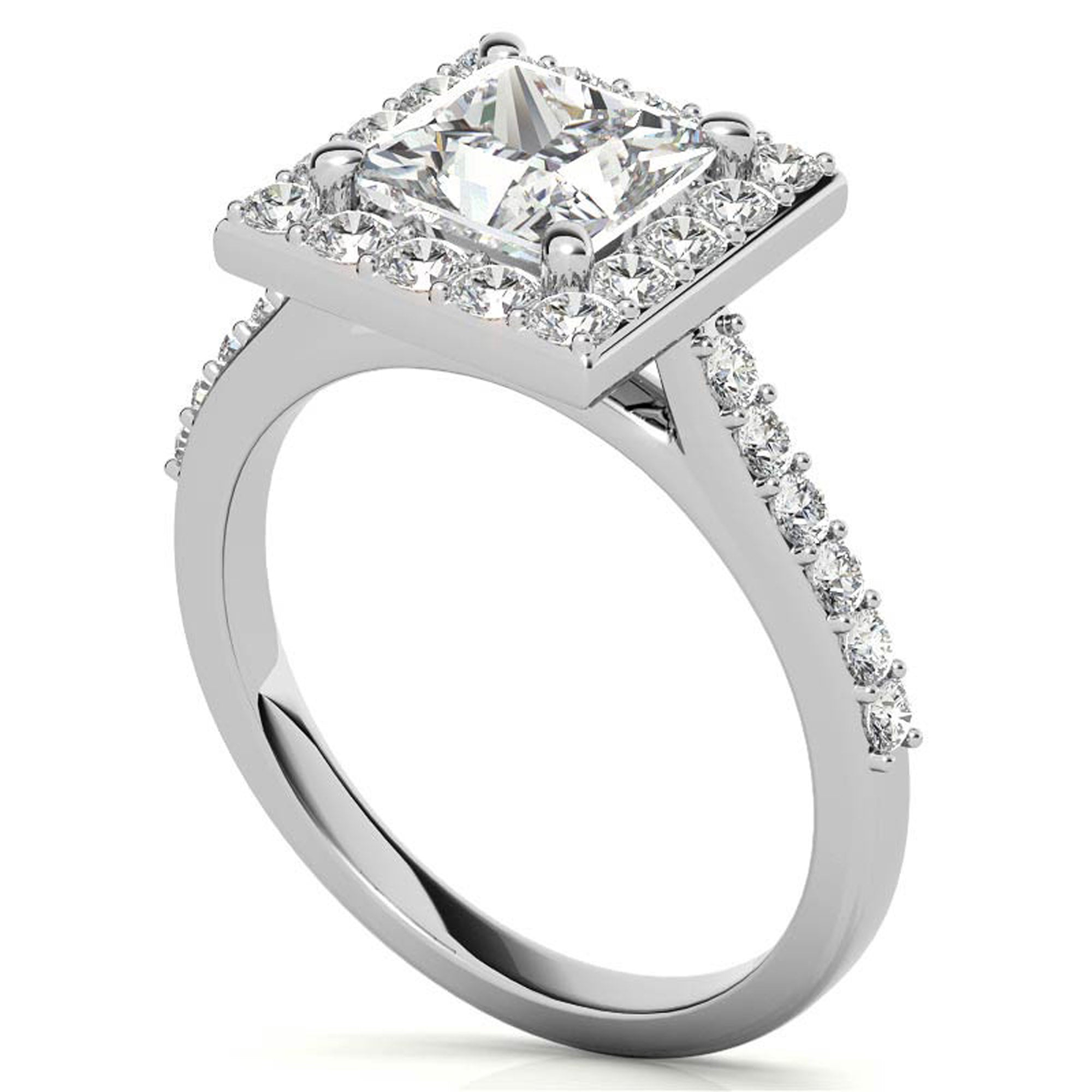 Princess Cut Halo Silver Ring