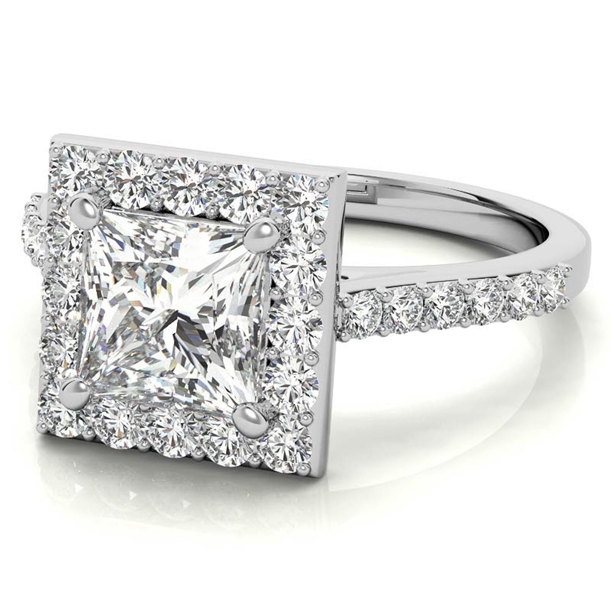 Princess Cut Halo Silver Ring