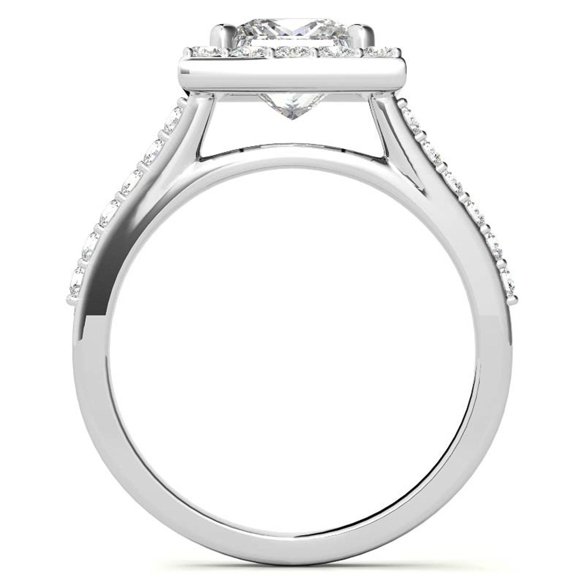 Princess Cut Halo Silver Ring