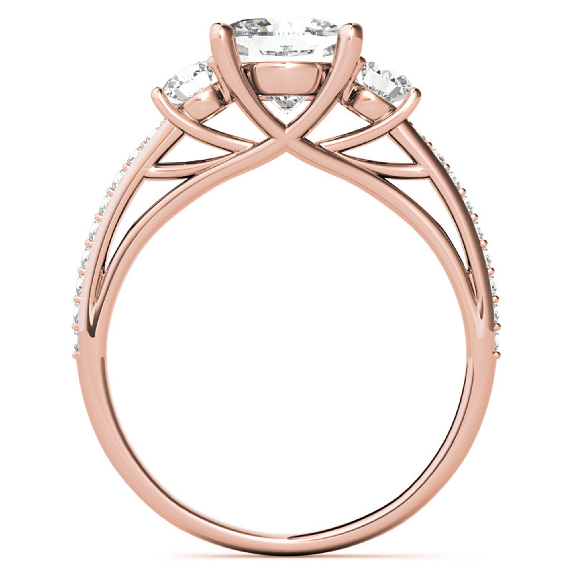 Adjustable Sterling Silver Delicate Rose Gold Cushion and Round Trinity Ring For Women