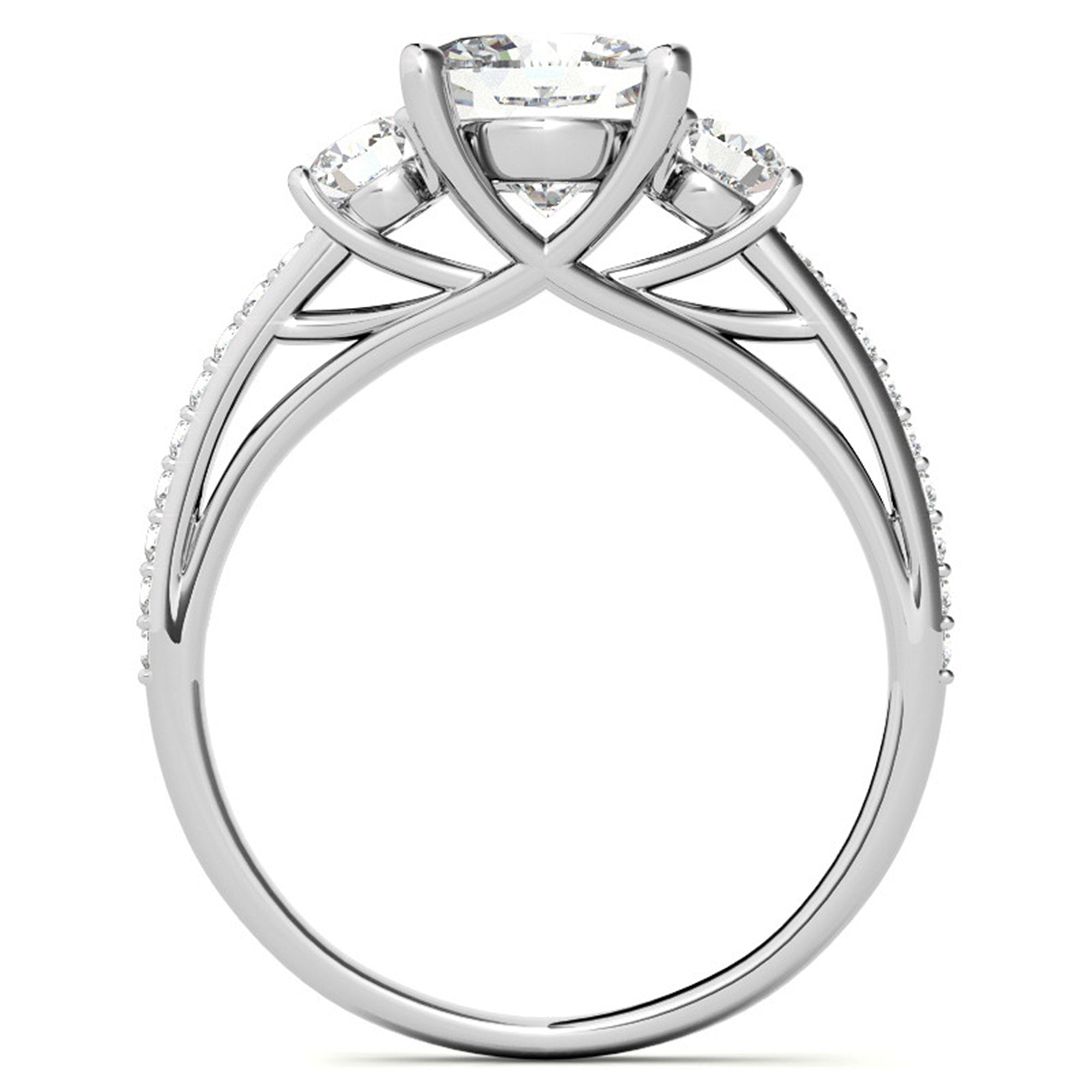 Adjustable Sterling Silver Delicate White Gold Cushion and Round Trinity Ring For Women