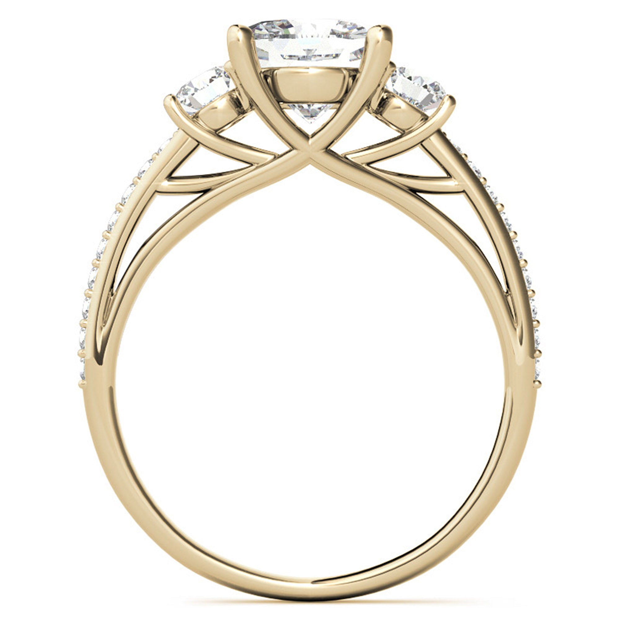 Adjustable Sterling Silver Delicate Yellow Gold Cushion and Round Trinity Ring For Women