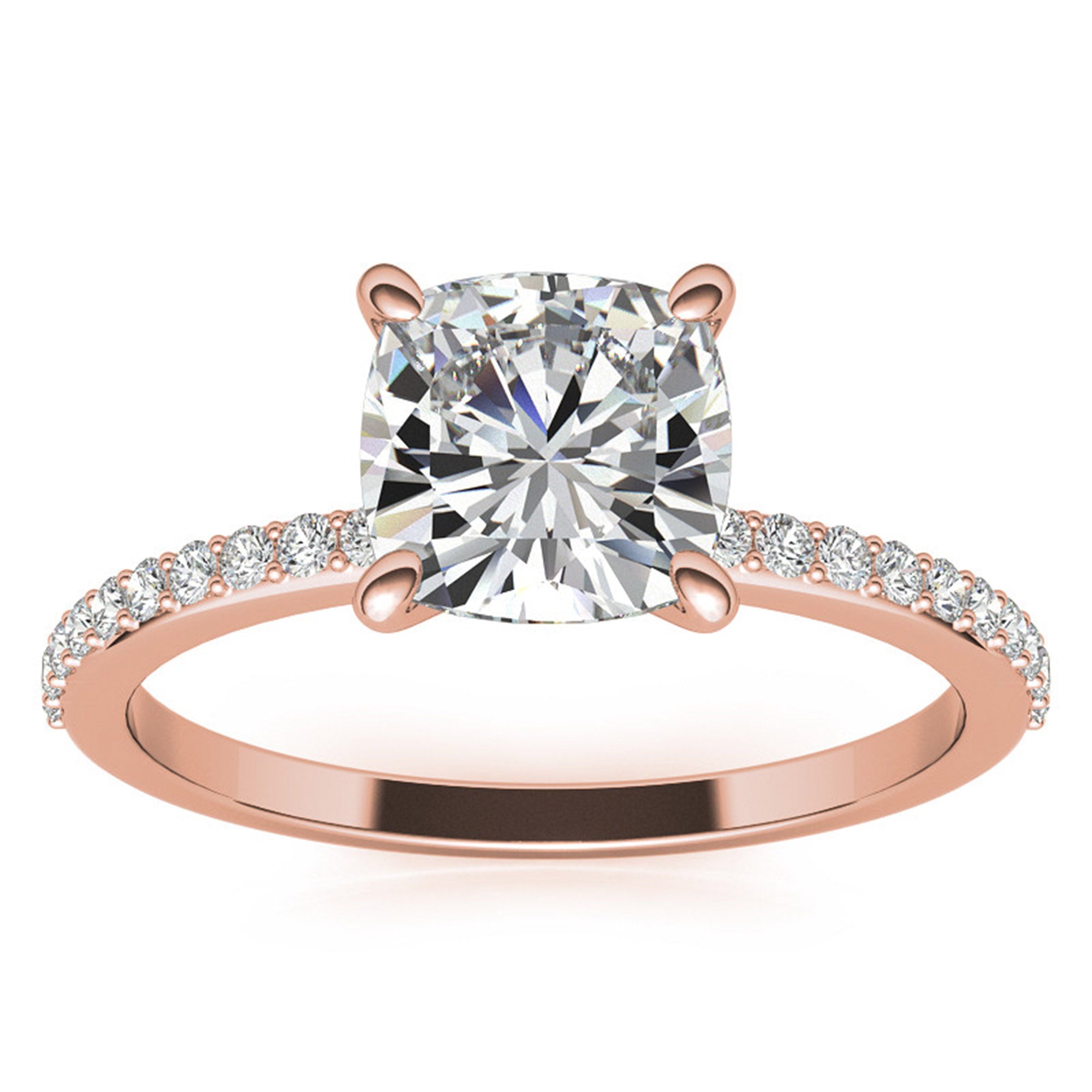 Sterling Silver Luxury Adjustable Cushion-Cut Solitaire Rose Gold Eternity Ring For Women