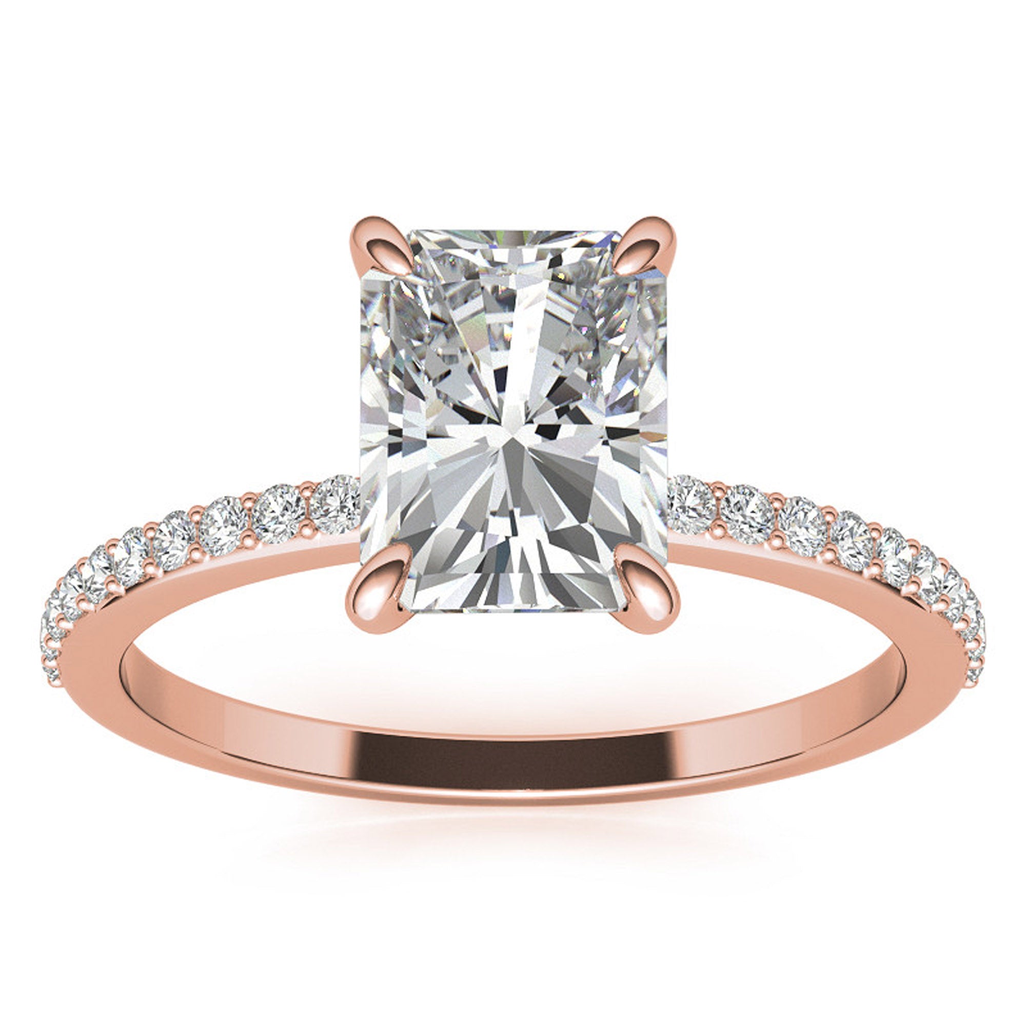 Adjustable Radiant Cut Solitaire Sterling Silver Rose Gold-Plated Engagement Ring with Pave Band – Perfect for Special Occasions