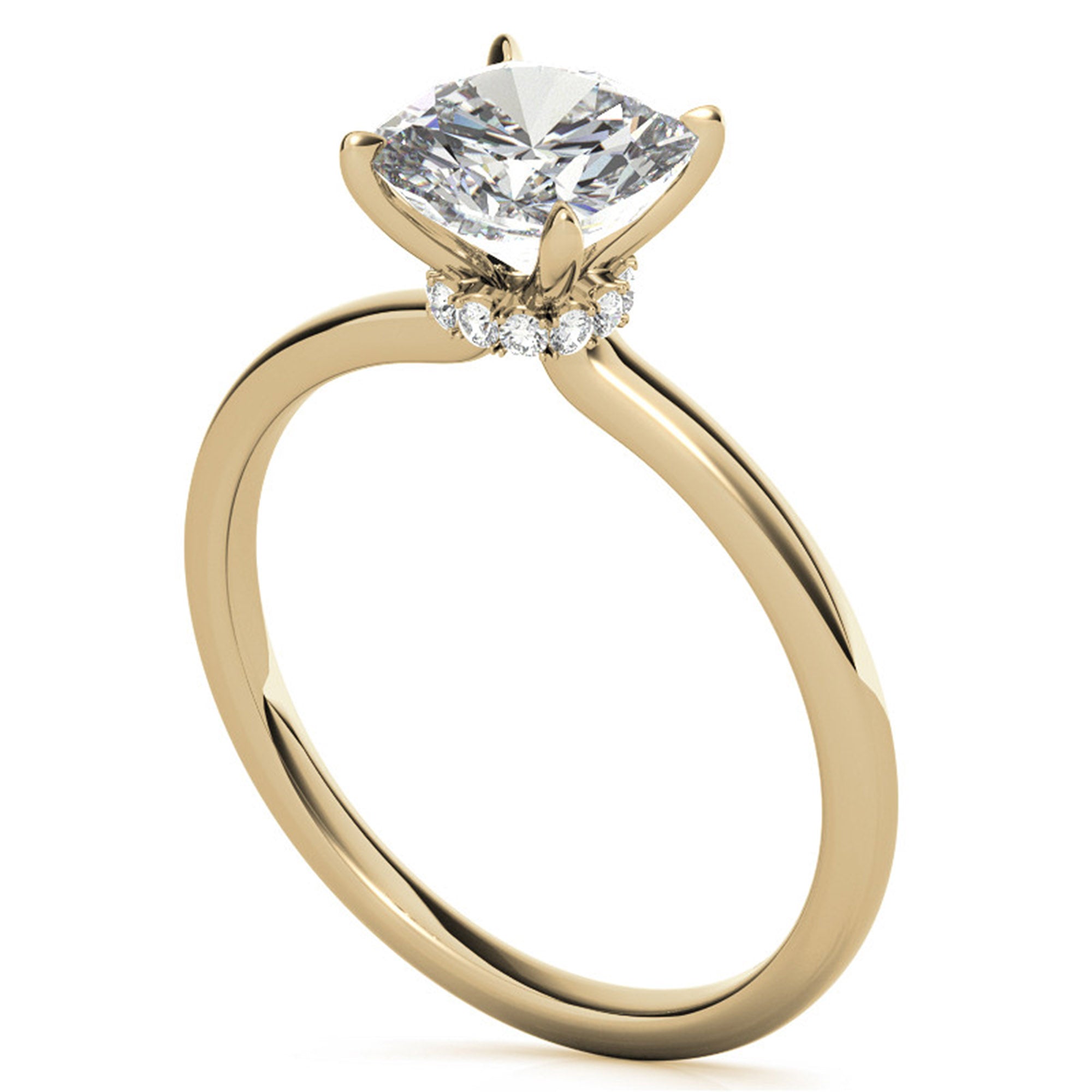 Cushion-Cut Yellow Gold Adjustable Sterling Silver Elegant Solitaire Ring For Women