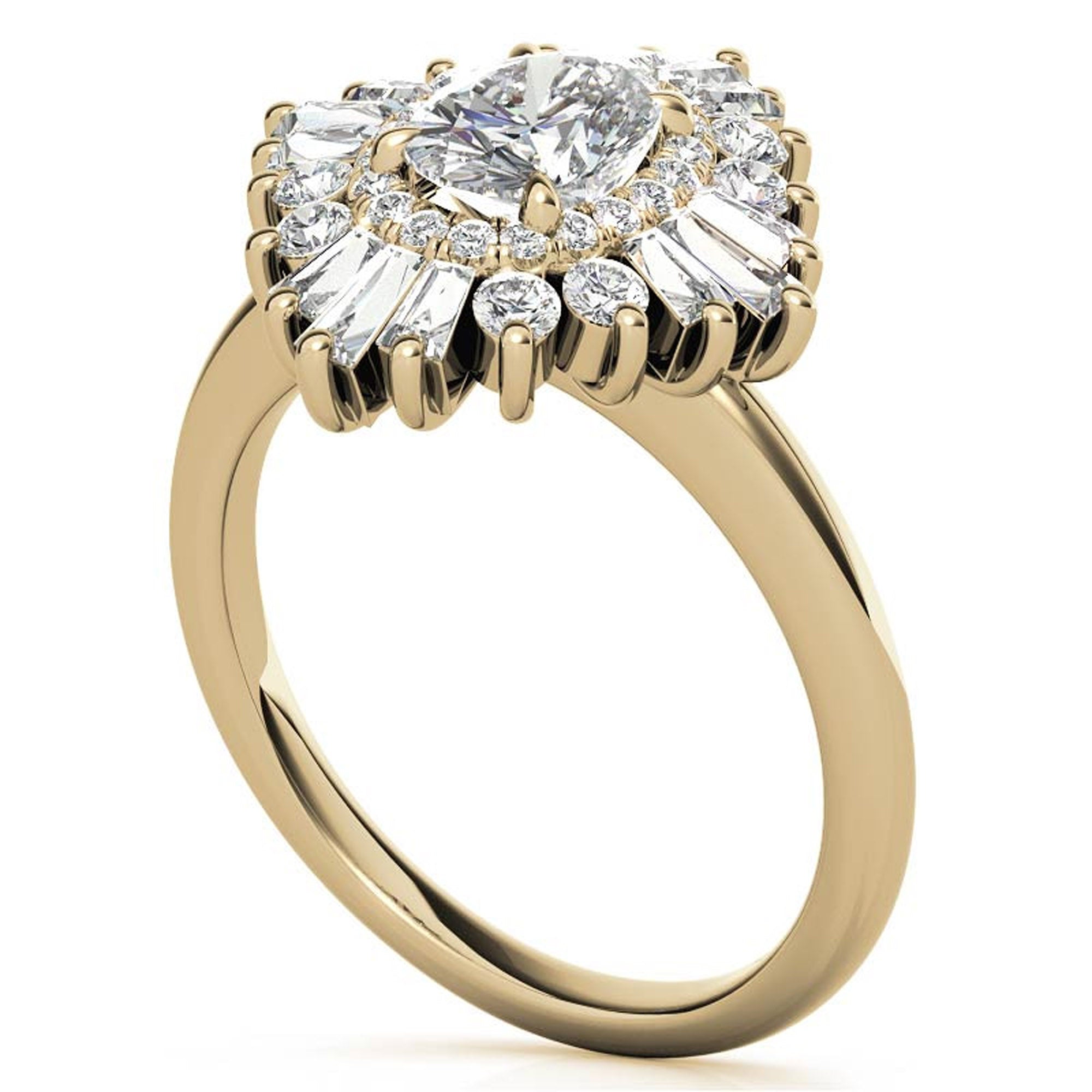 Stunning Adjustable Floral Halo Ring in Yellow Gold Plated Sterling Silver Ring for Women
