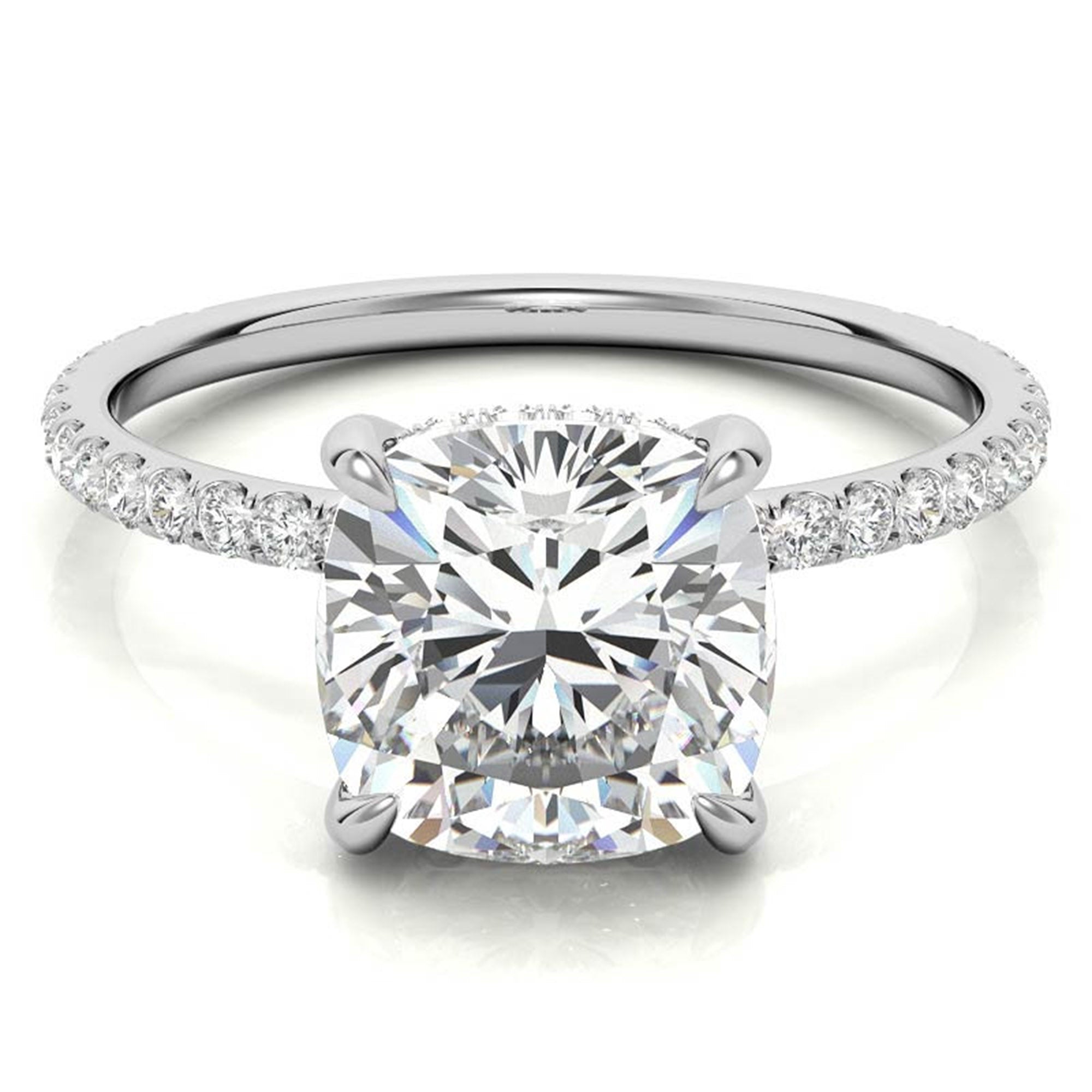 Sterling Silver Graceful Adjustable Cushion-Cut Solitaire White Gold Engagement Ring For Women