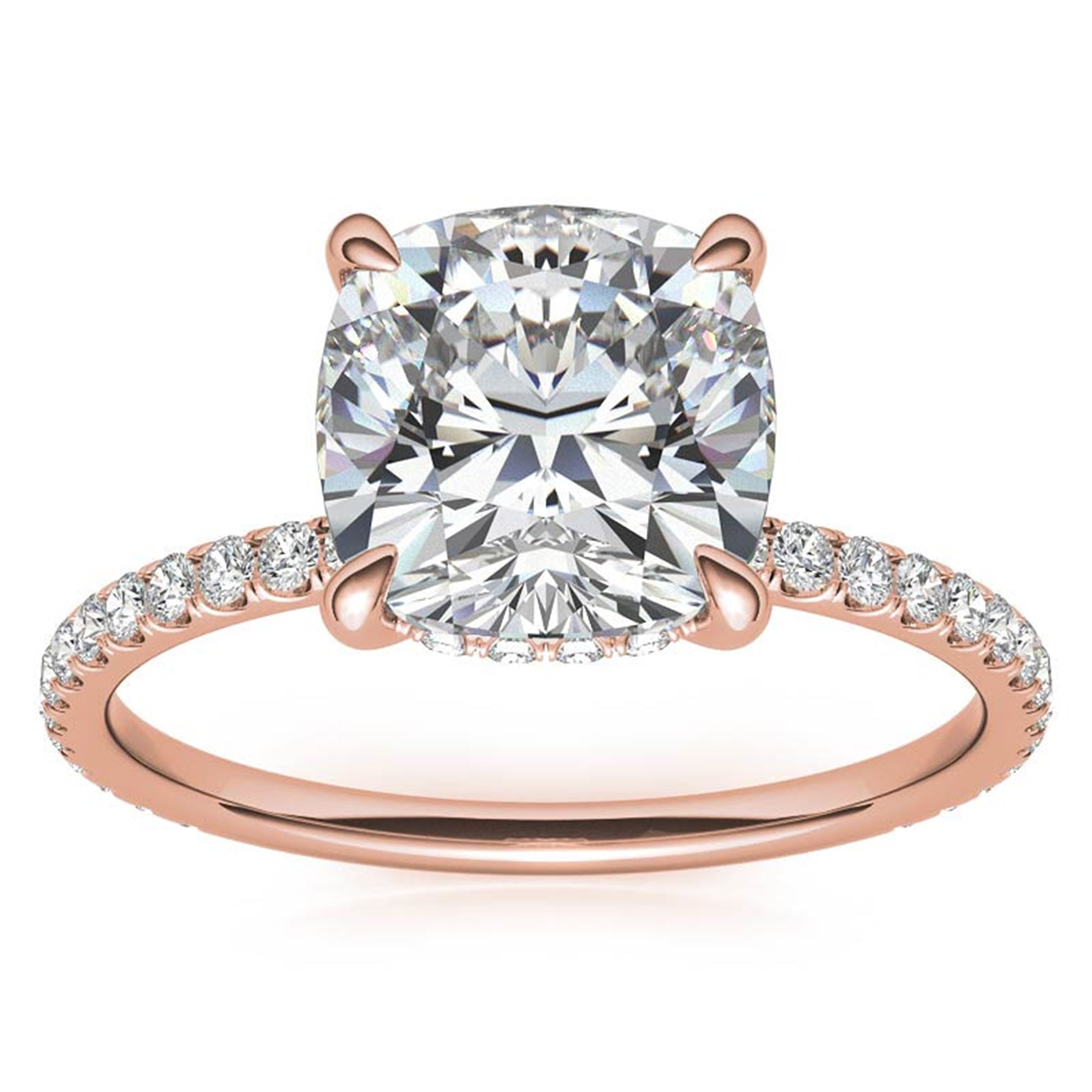 Sterling Silver Graceful Adjustable Cushion-Cut Solitaire Rose Gold Engagement Ring For Women