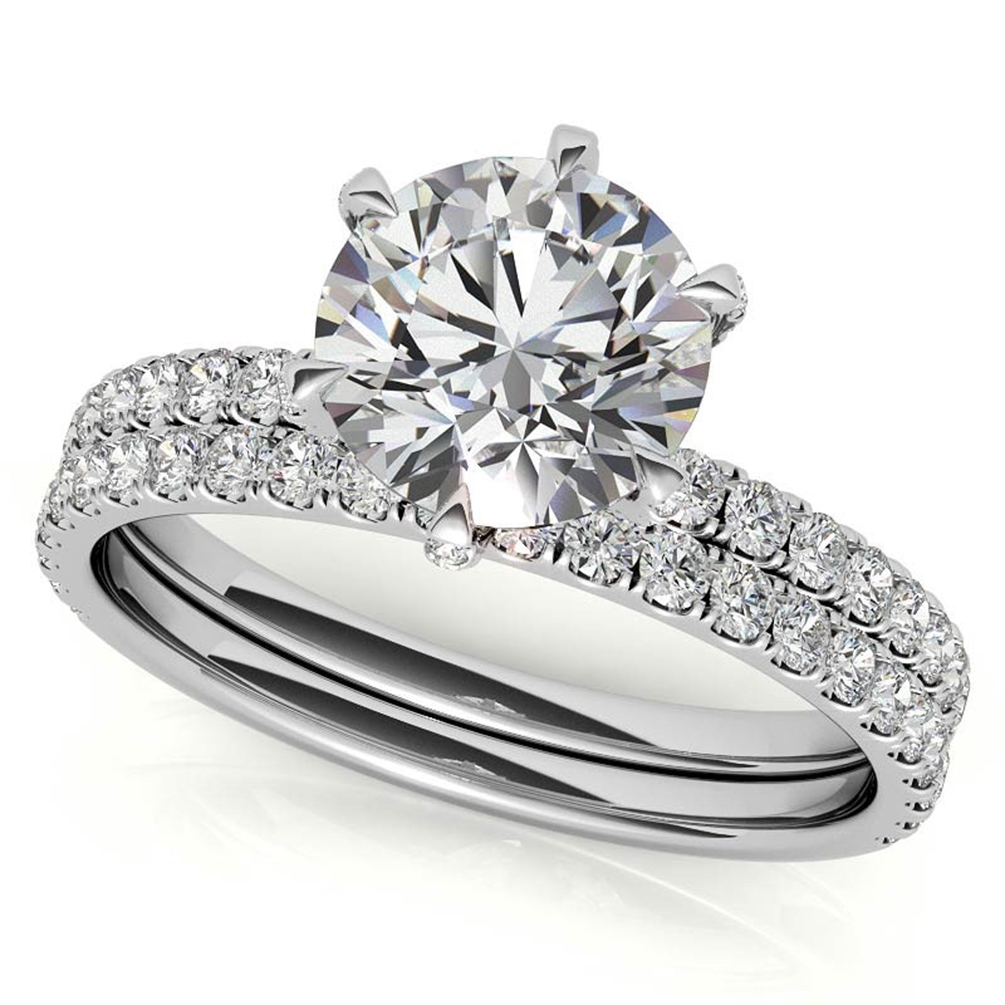 White Gold Plated Stackable Diamond Ring Set