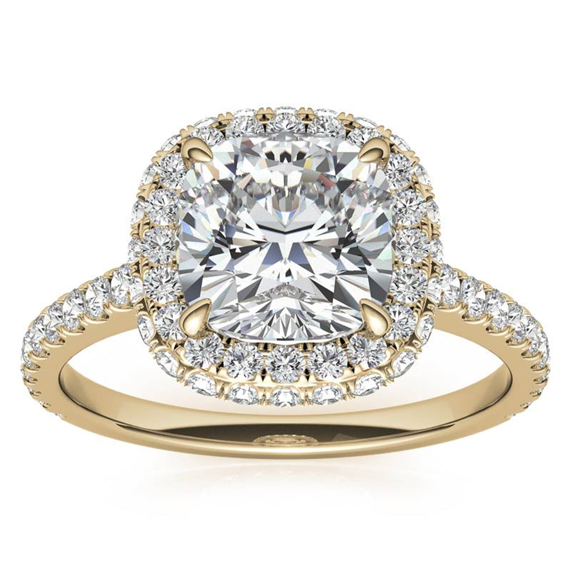 Sterling Silver Sparkling Adjustable Cushion-Cut Yellow Gold Halo Engagement Ring For Women