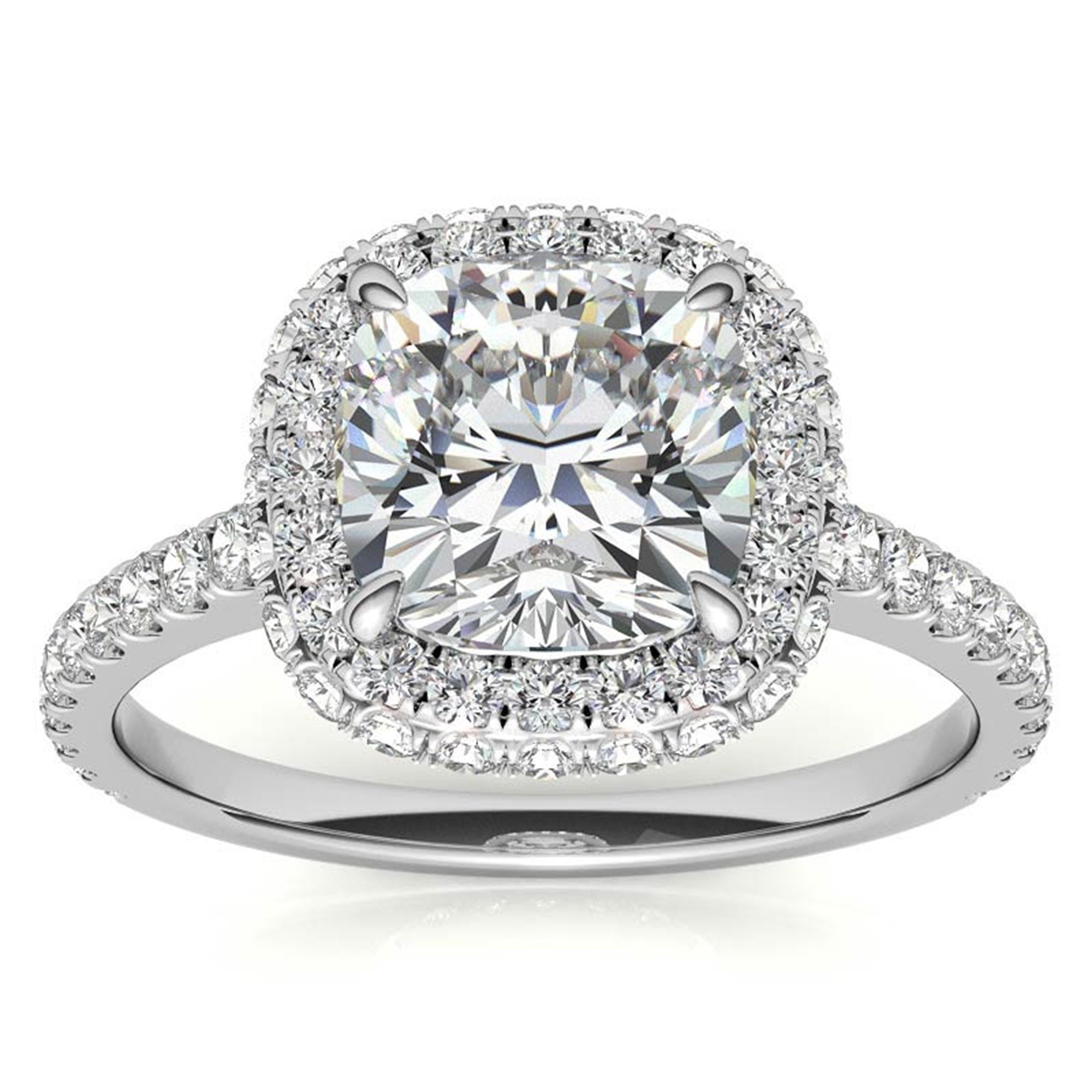 Sterling Silver Sparkling Adjustable Cushion-Cut White Gold Halo Engagement Ring For Women