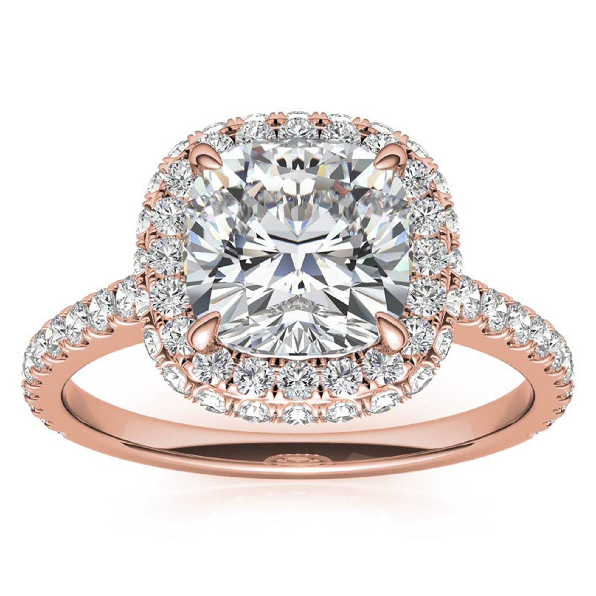 Sterling Silver Sparkling Adjustable Cushion-Cut Rose Gold Halo Engagement Ring For Women