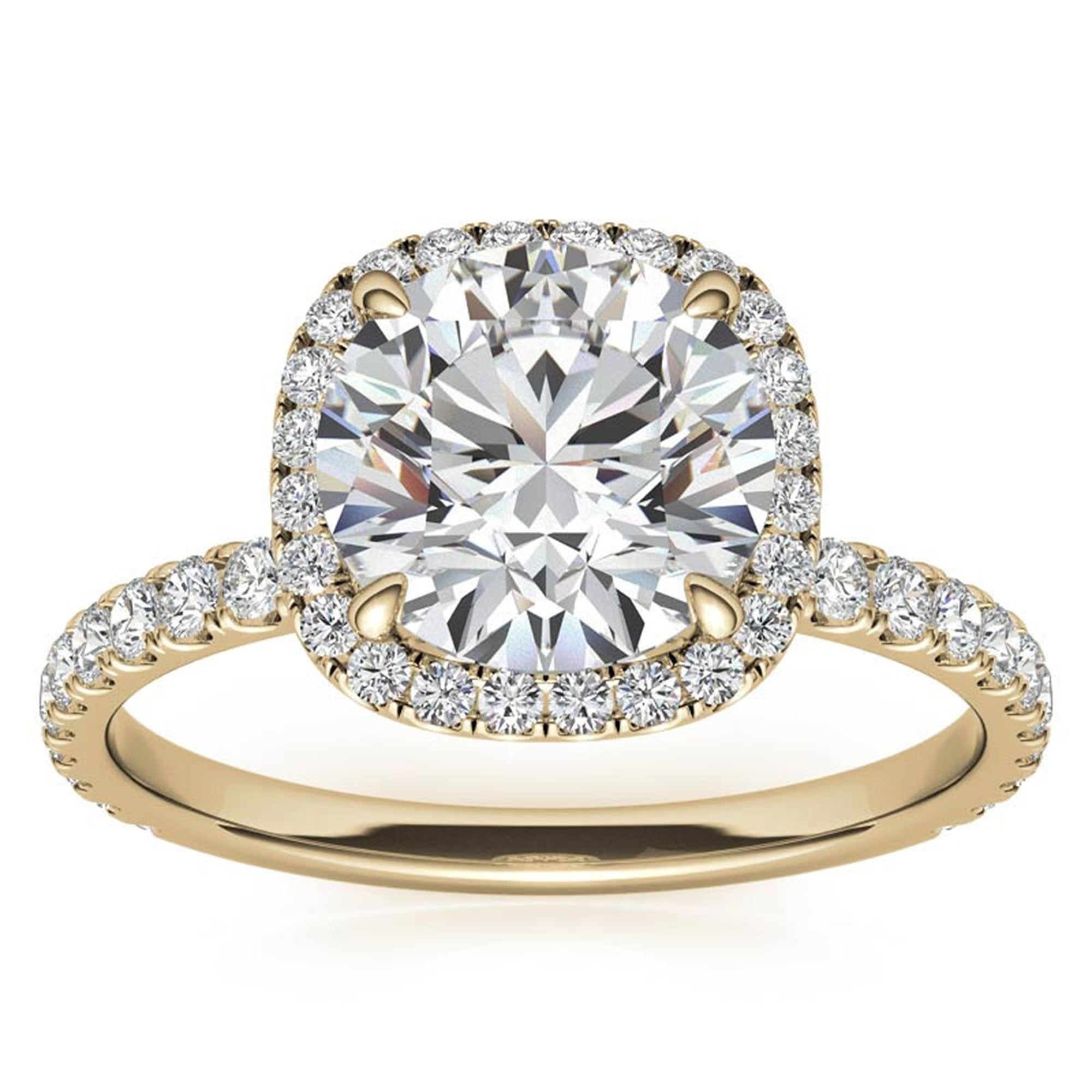 Sterling Silver Luxury Adjustable Cushion-Cut Diamond Yellow Gold Halo Ring For Women