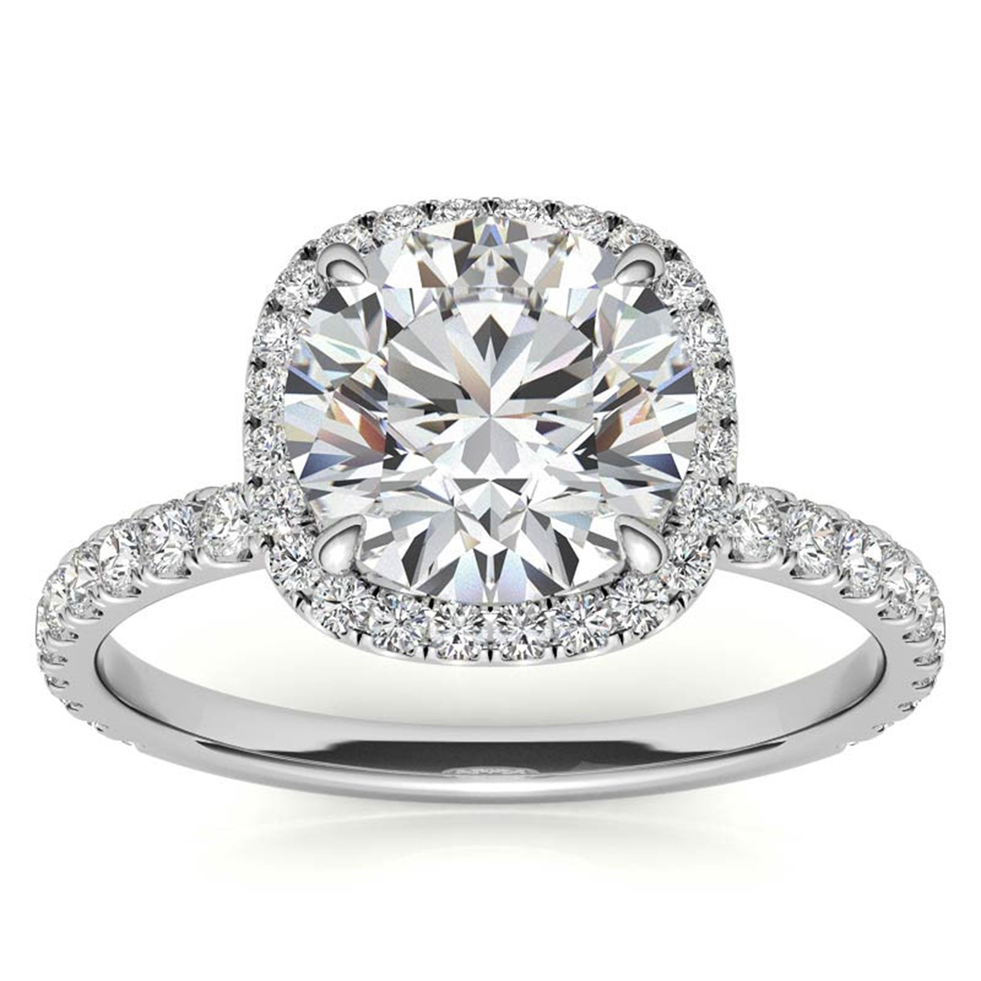 Sterling Silver Luxury Adjustable Cushion-Cut Diamond White Gold Halo Ring For Women