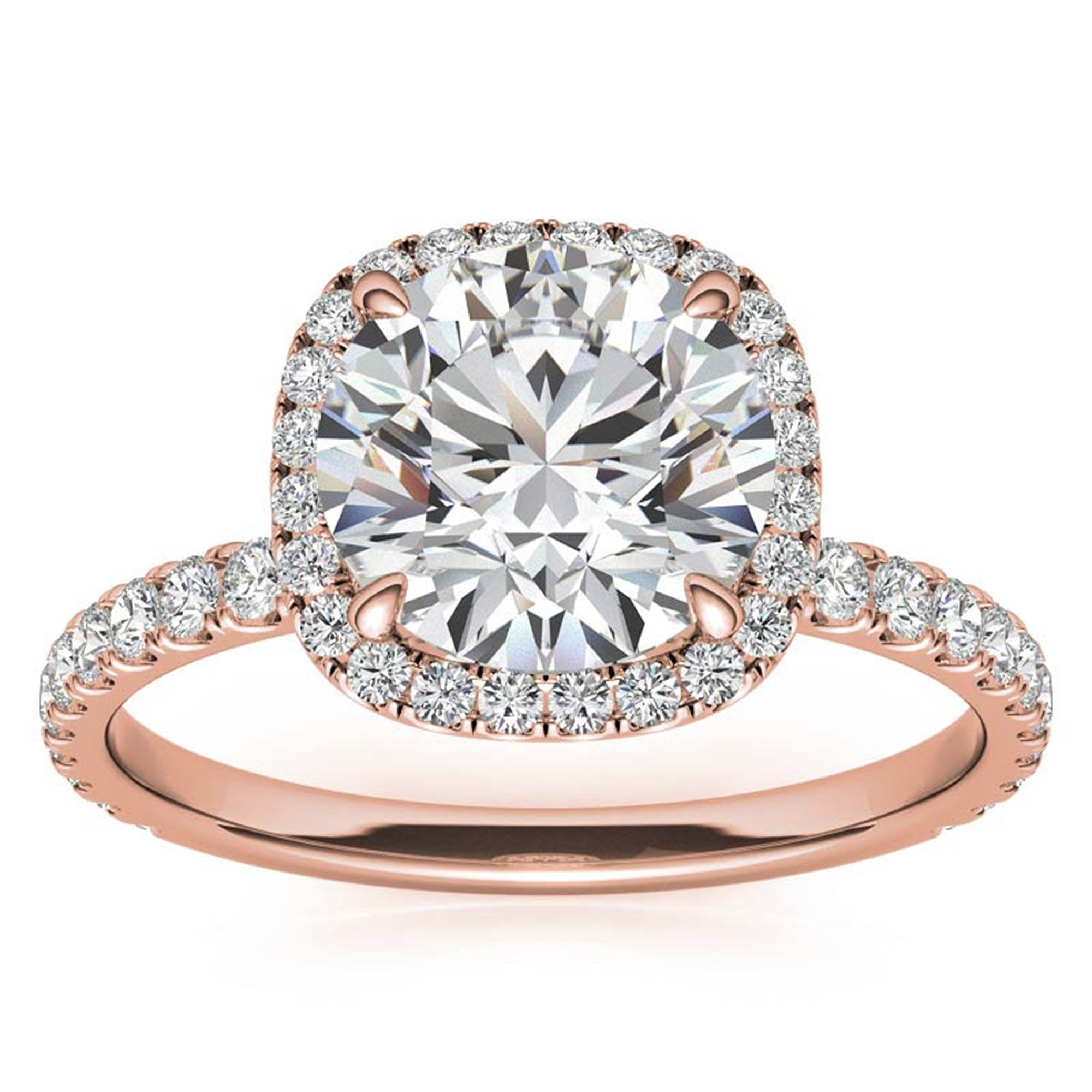 Sterling Silver Luxury Adjustable Cushion-Cut Diamond Rose Gold Halo Ring For Women